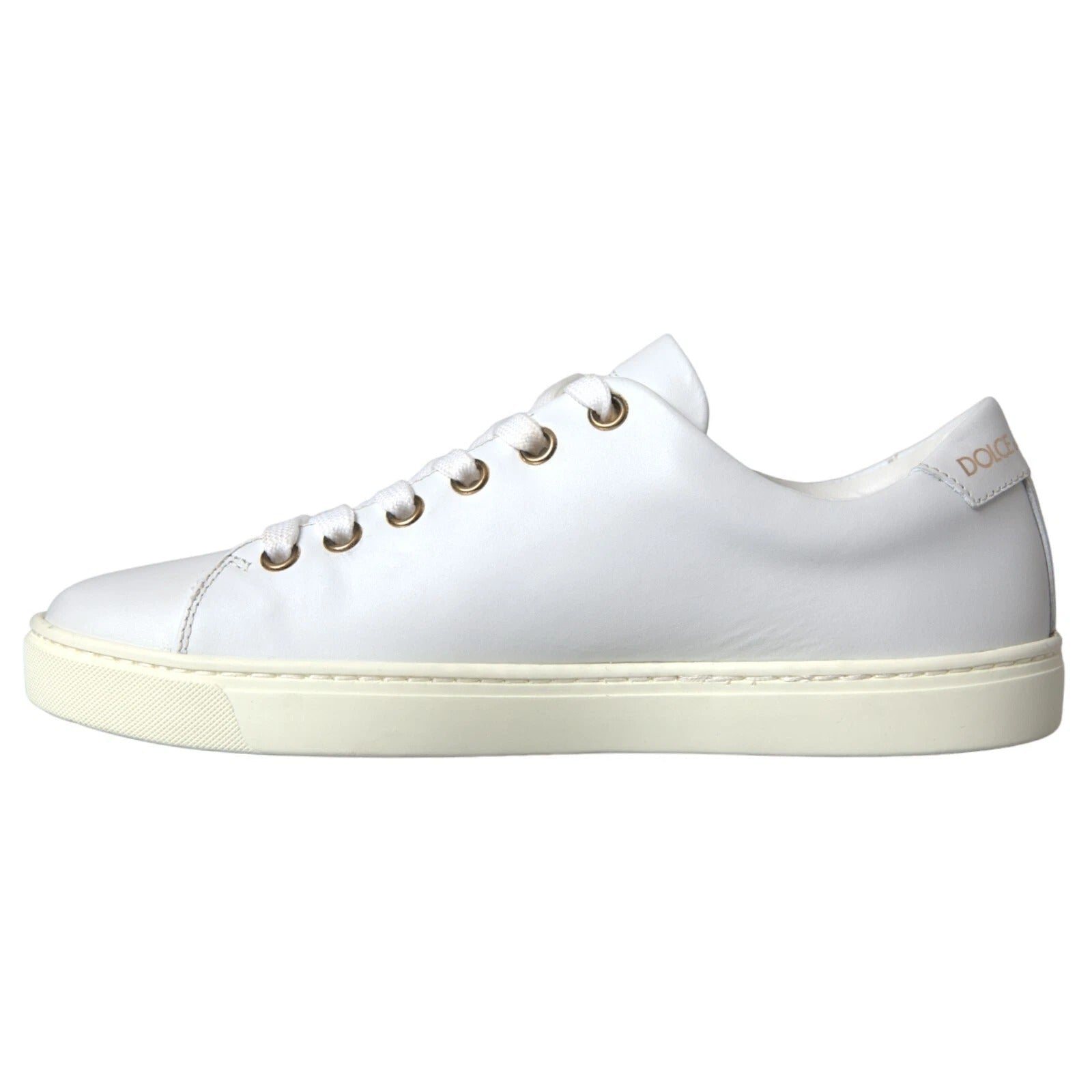 Dolce & Gabbana White Leather Gold Red Heart Sneakers Shoes - GET THE BRAND