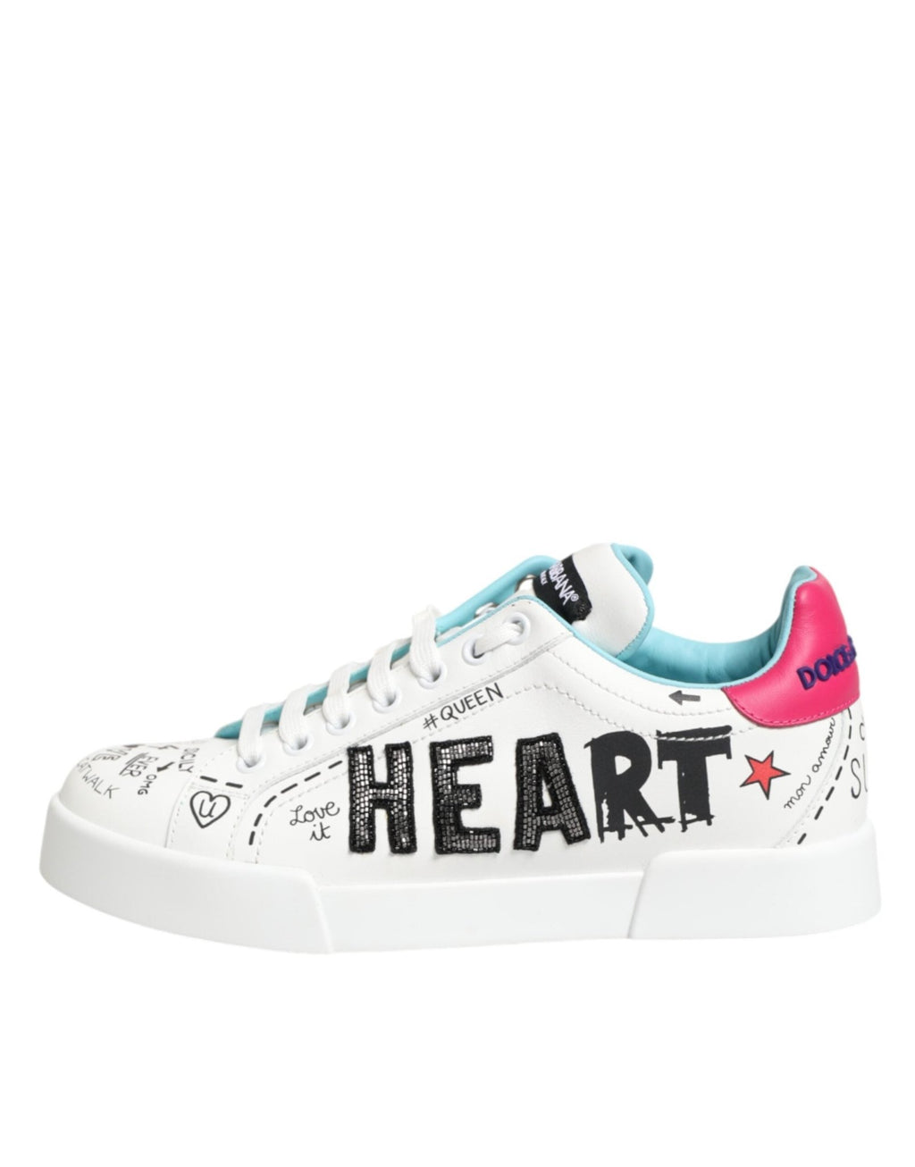 Dolce & Gabbana White Leather Graffiti Low Top Sneakers Shoes - GET THE BRAND
