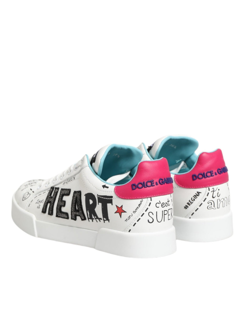 Dolce & Gabbana White Leather Graffiti Low Top Sneakers Shoes - GET THE BRAND