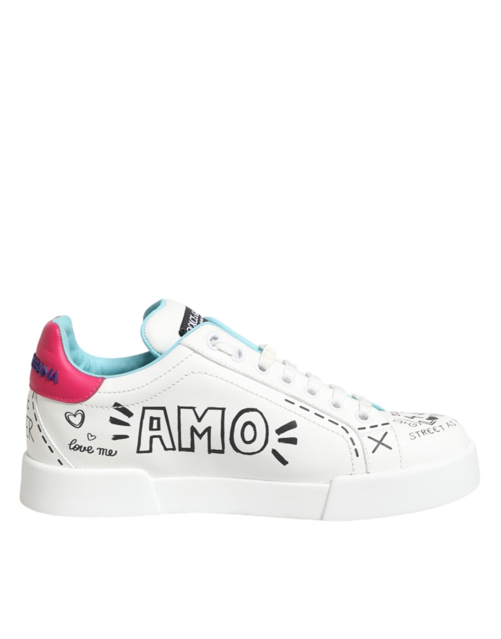 Dolce & Gabbana White Leather Graffiti Low Top Sneakers Shoes - GET THE BRAND