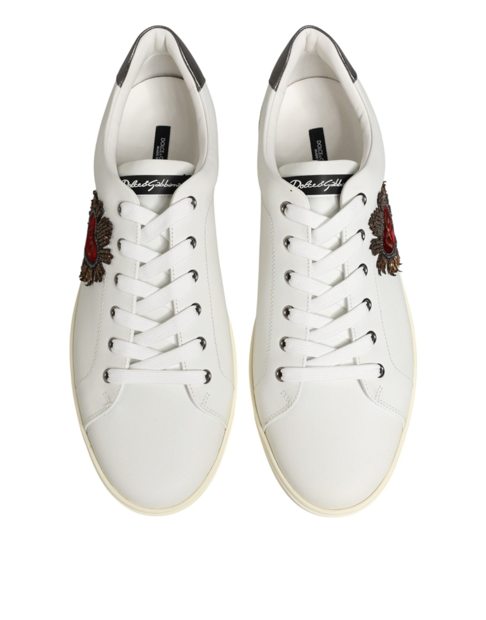 Dolce & Gabbana White Leather Heart Embellished Sneakers Shoes - GET THE BRAND