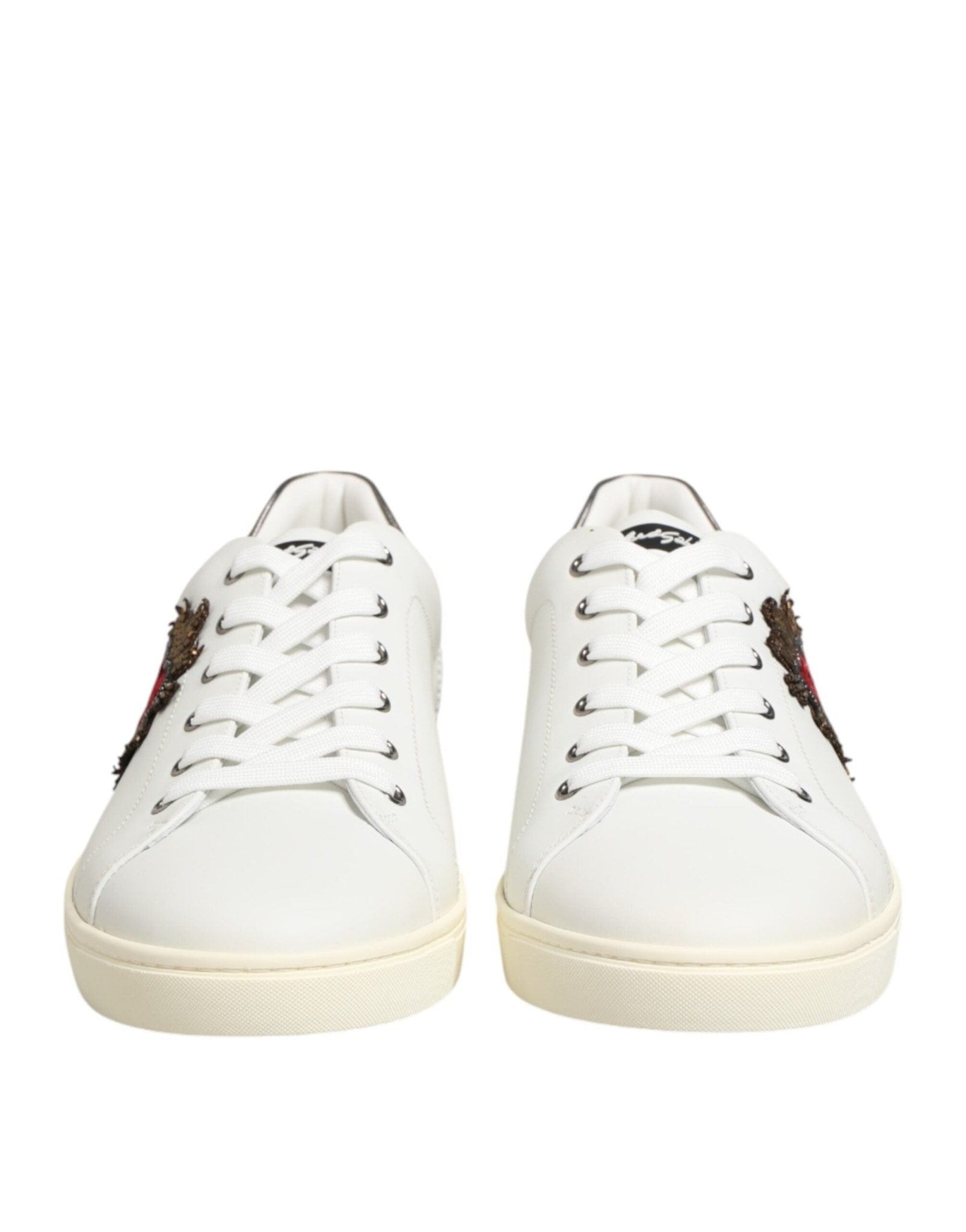 Dolce & Gabbana White Leather Heart Embellished Sneakers Shoes - GET THE BRAND