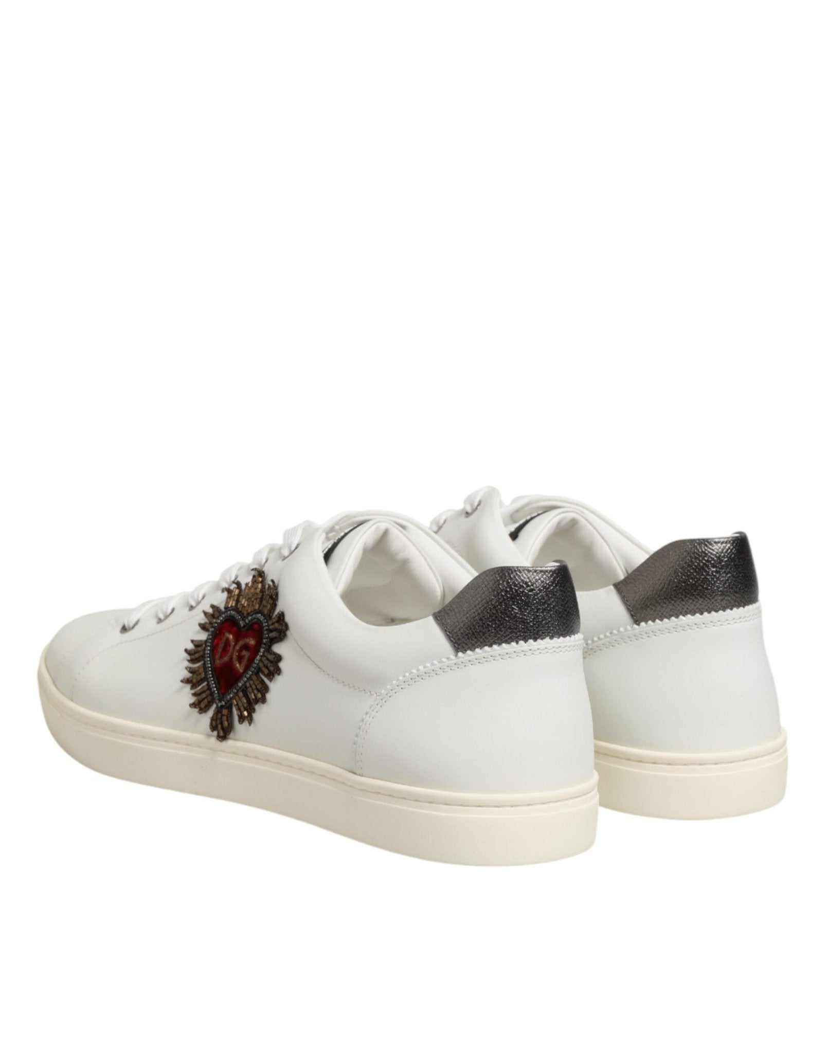 Dolce & Gabbana White Leather Heart Embellished Sneakers Shoes - GET THE BRAND