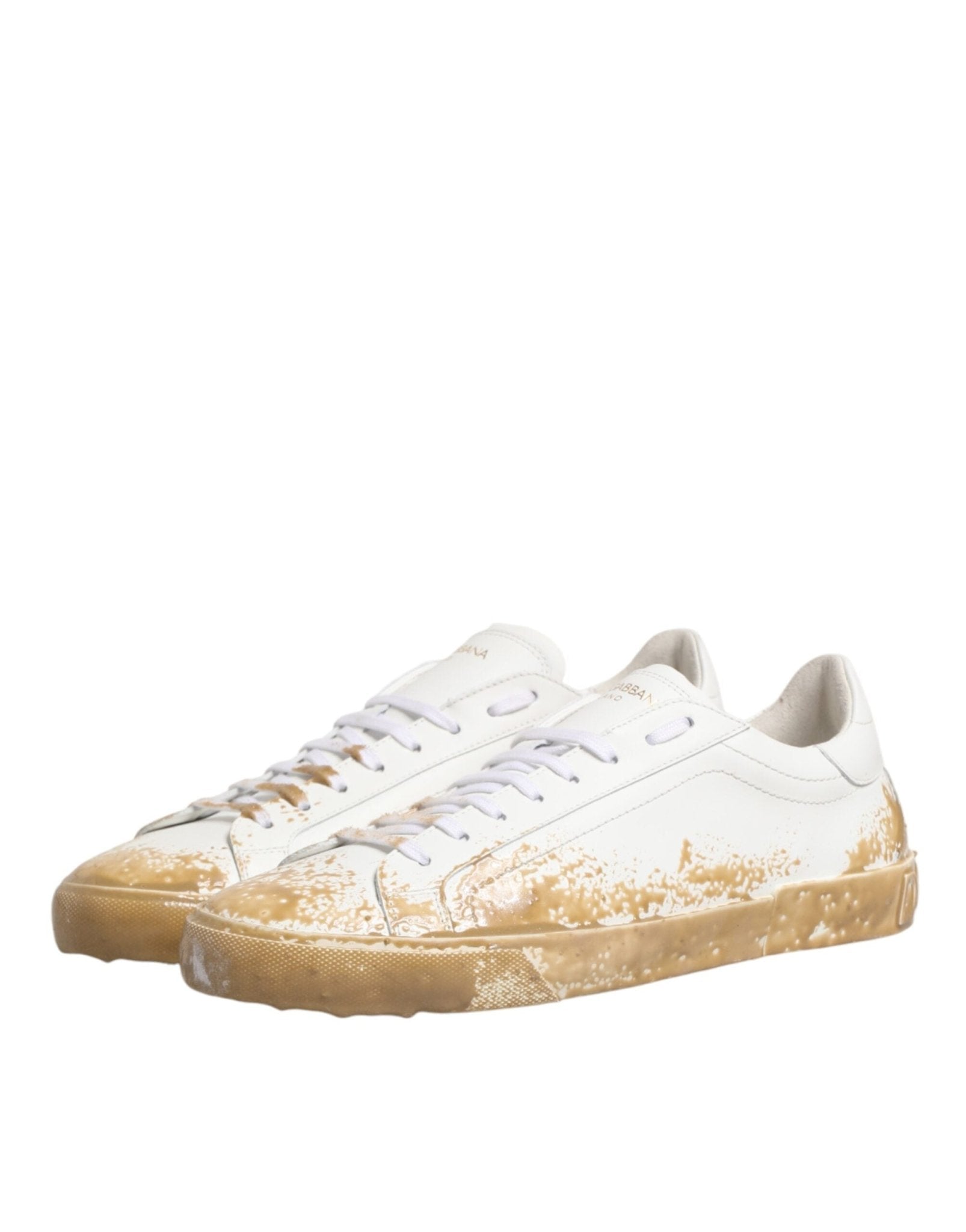 Dolce & Gabbana White Leather Paint Effect Low Top Sneakers Shoes - GET THE BRAND