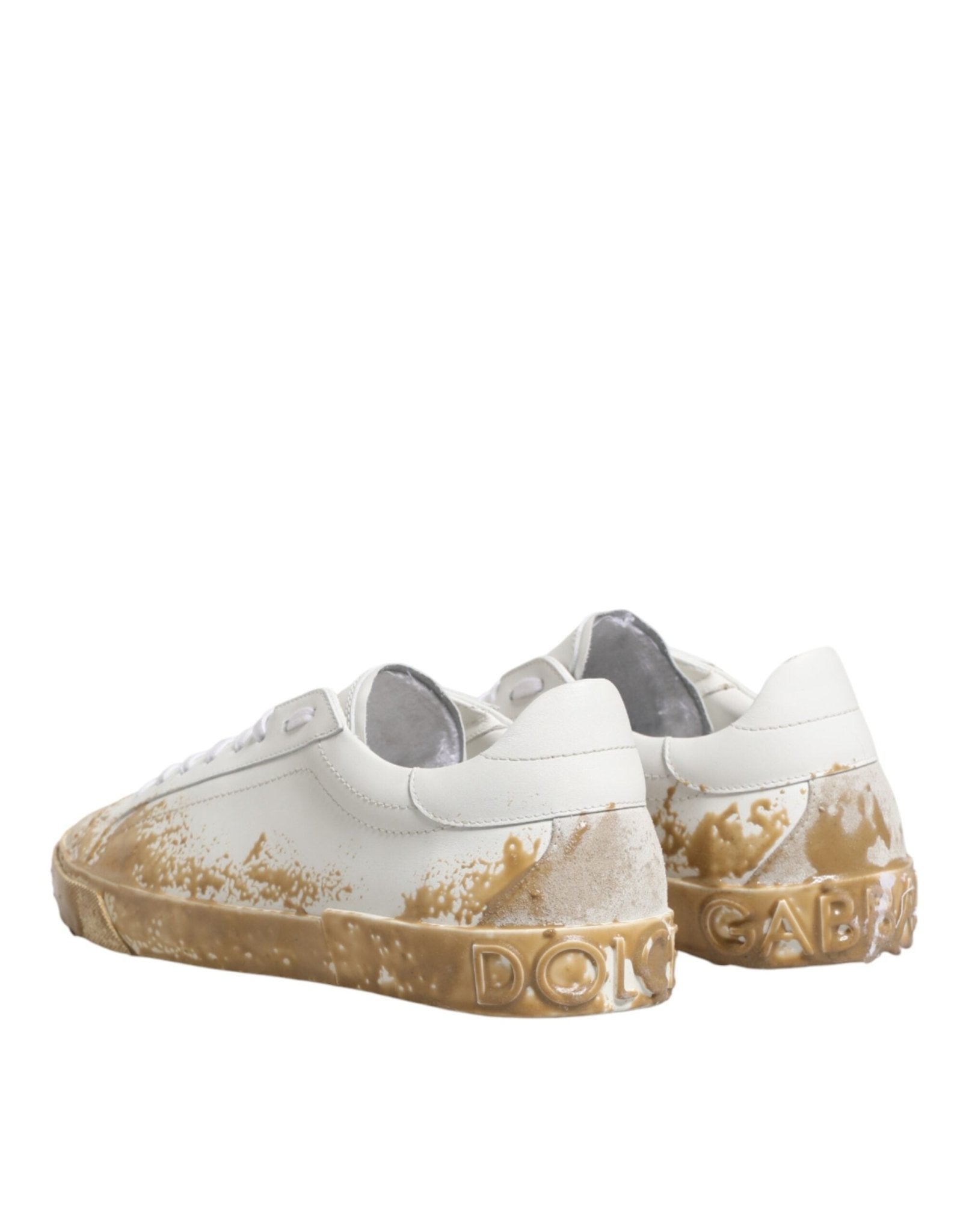 Dolce & Gabbana White Leather Paint Effect Low Top Sneakers Shoes - GET THE BRAND