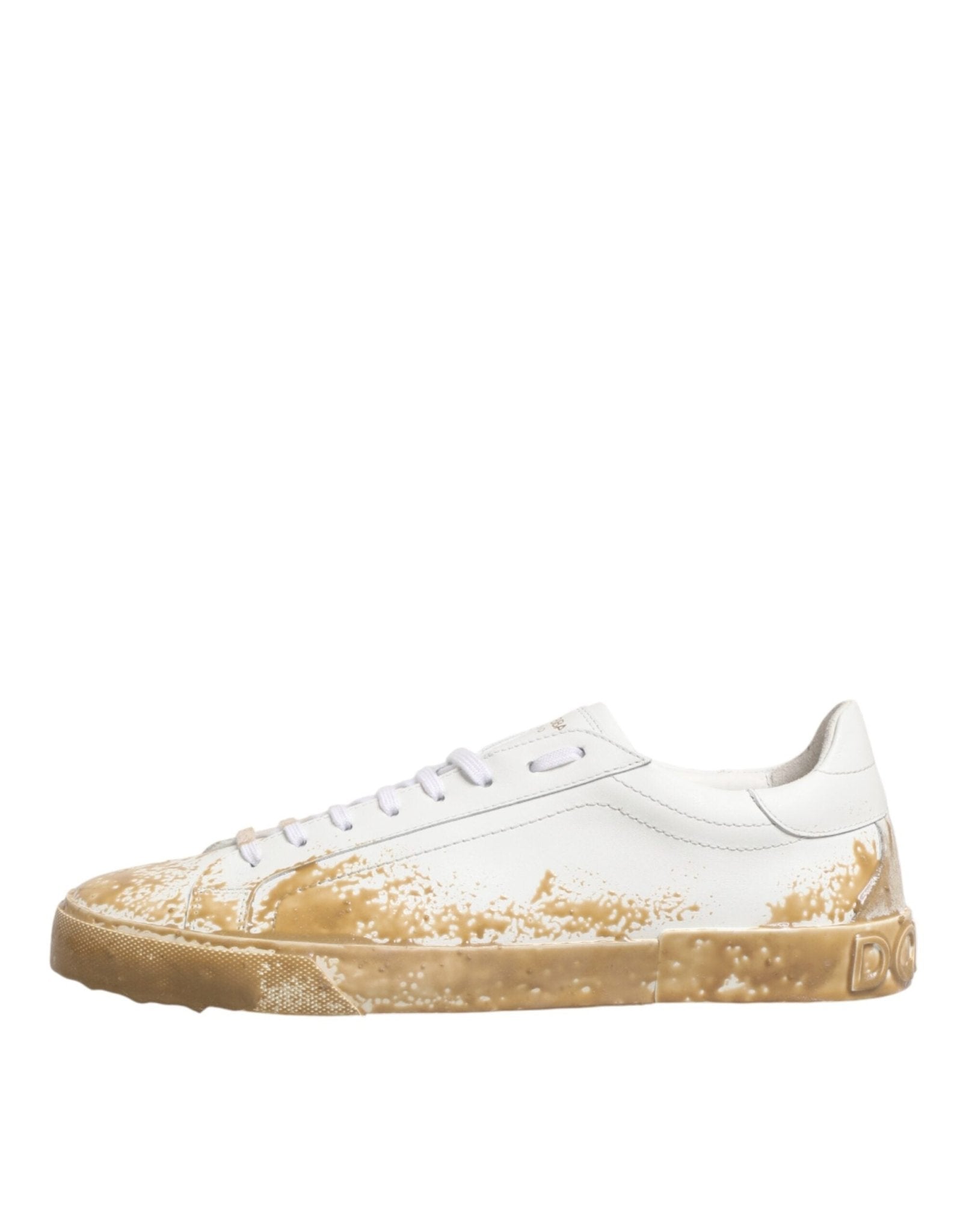 Dolce & Gabbana White Leather Paint Effect Low Top Sneakers Shoes - GET THE BRAND
