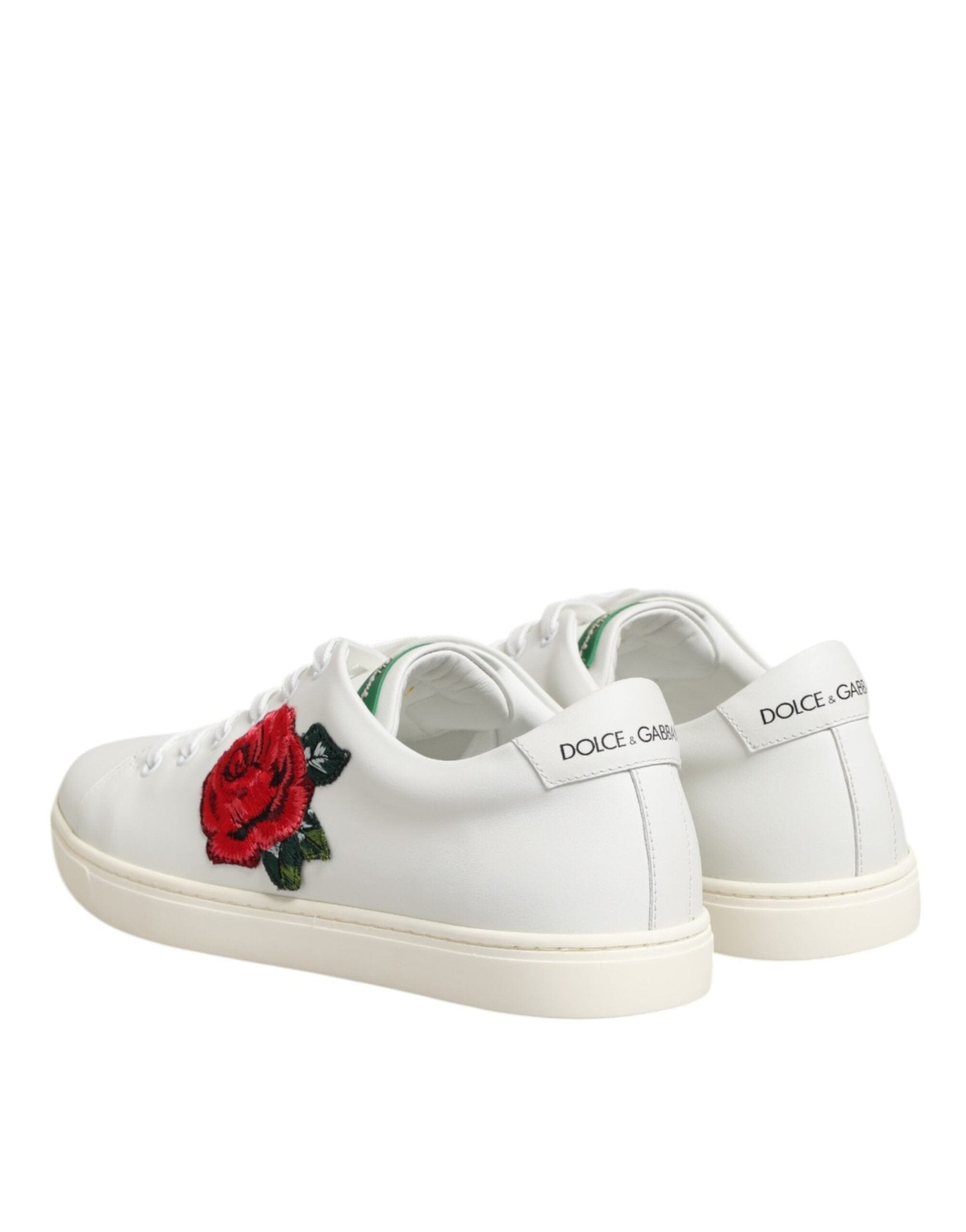 Dolce & Gabbana White Leather Rose Embroidery Low-Top Shoes - GET THE BRAND