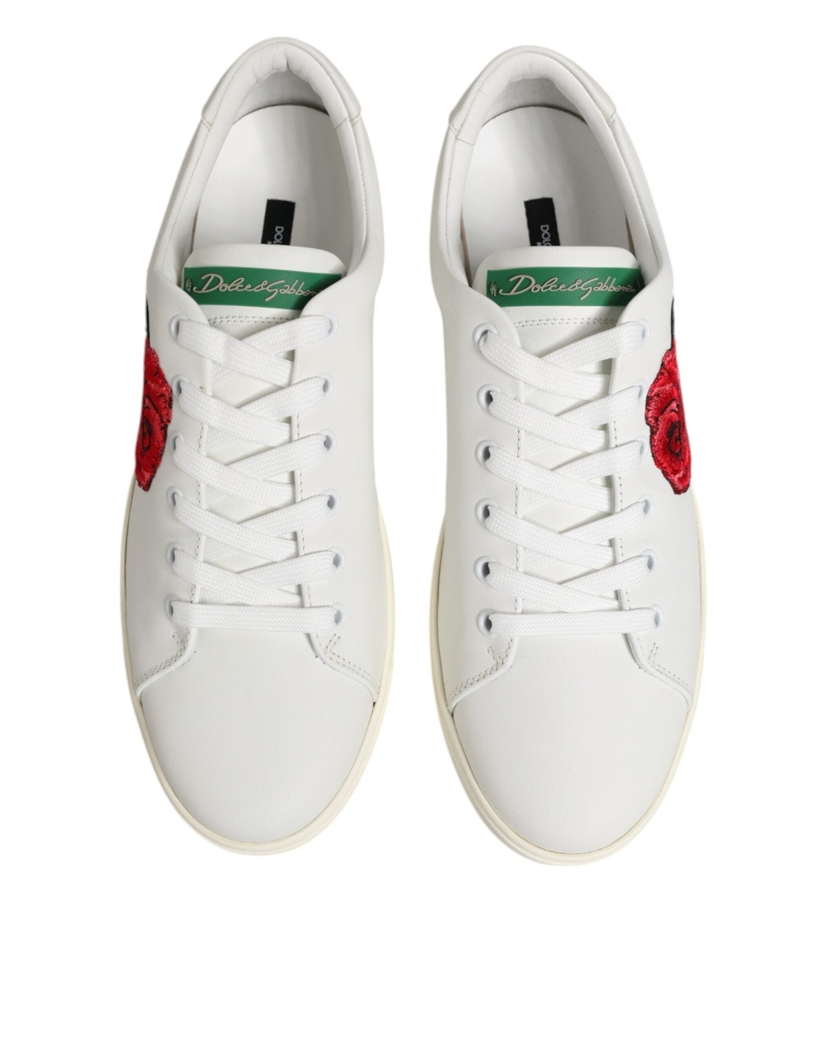 Dolce & Gabbana White Leather Rose Embroidery Low-Top Shoes - GET THE BRAND