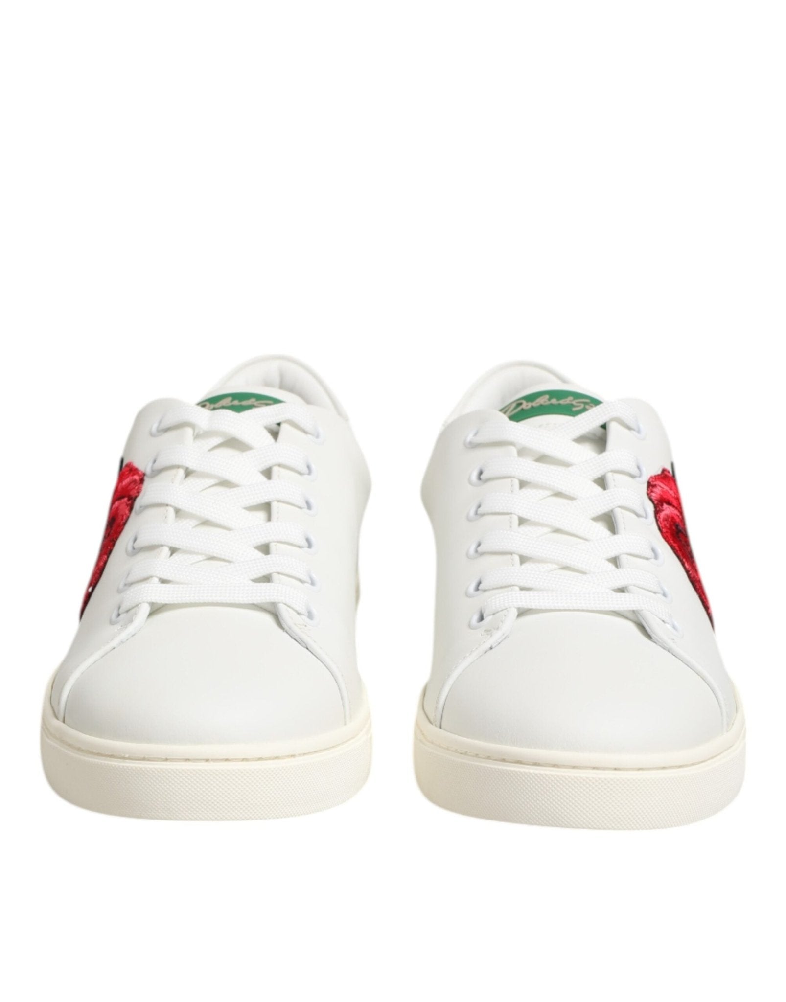 Dolce & Gabbana White Leather Rose Embroidery Low-Top Shoes - GET THE BRAND