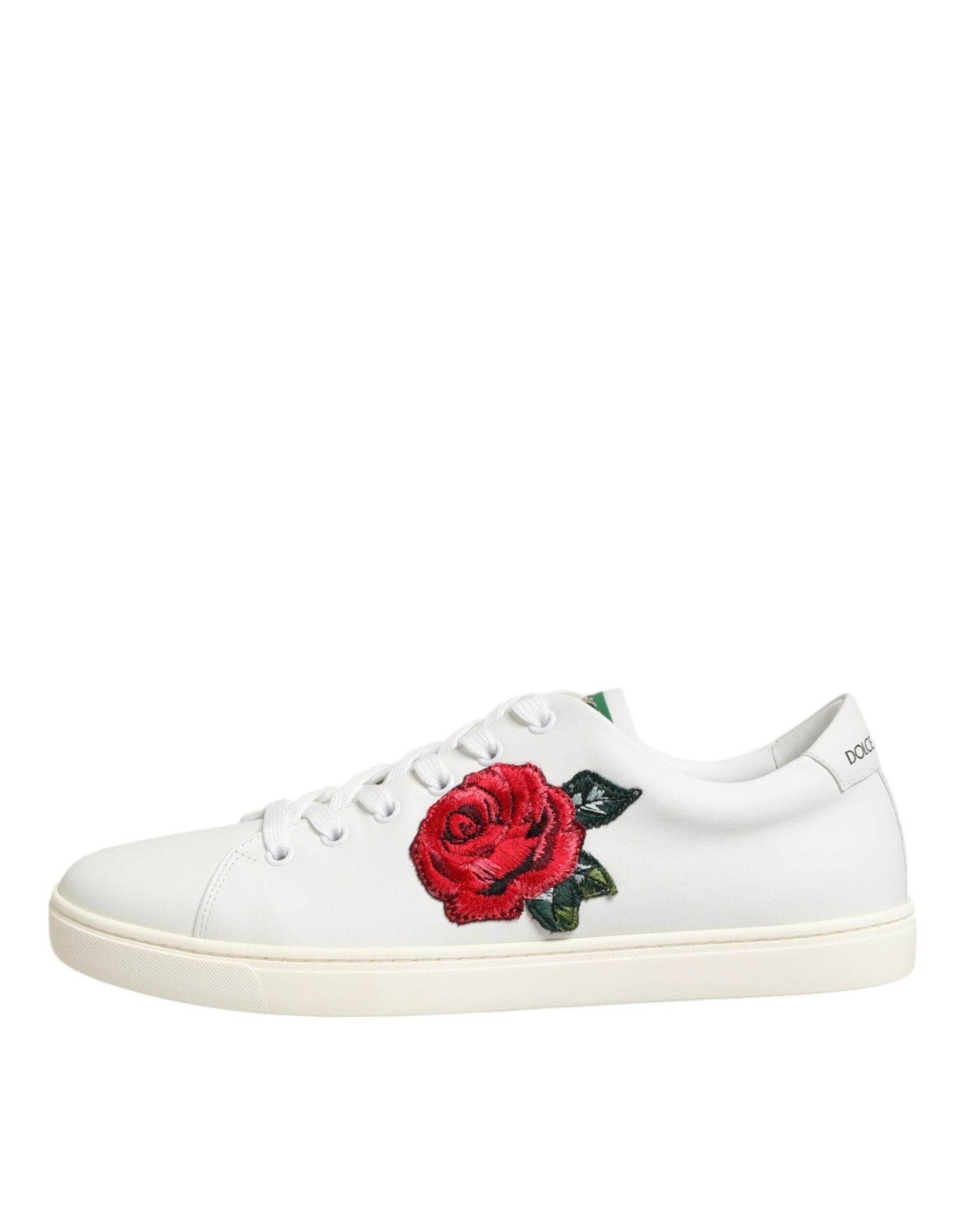 Dolce & Gabbana White Leather Rose Embroidery Low-Top Shoes - GET THE BRAND