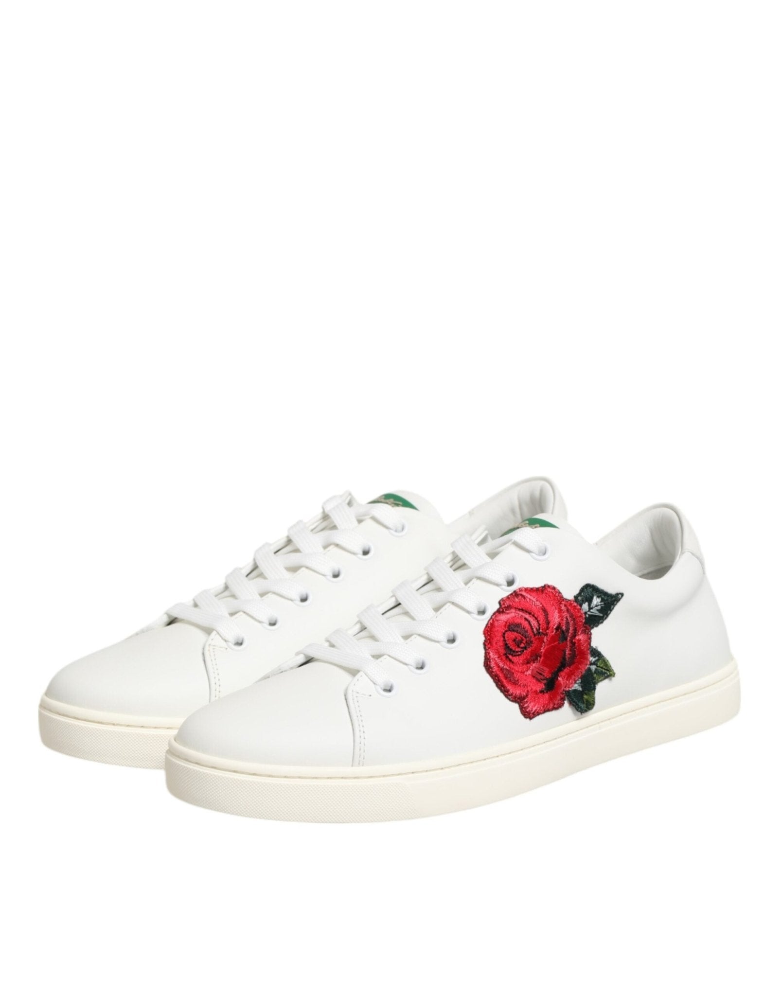 Dolce & Gabbana White Leather Rose Embroidery Low-Top Shoes - GET THE BRAND