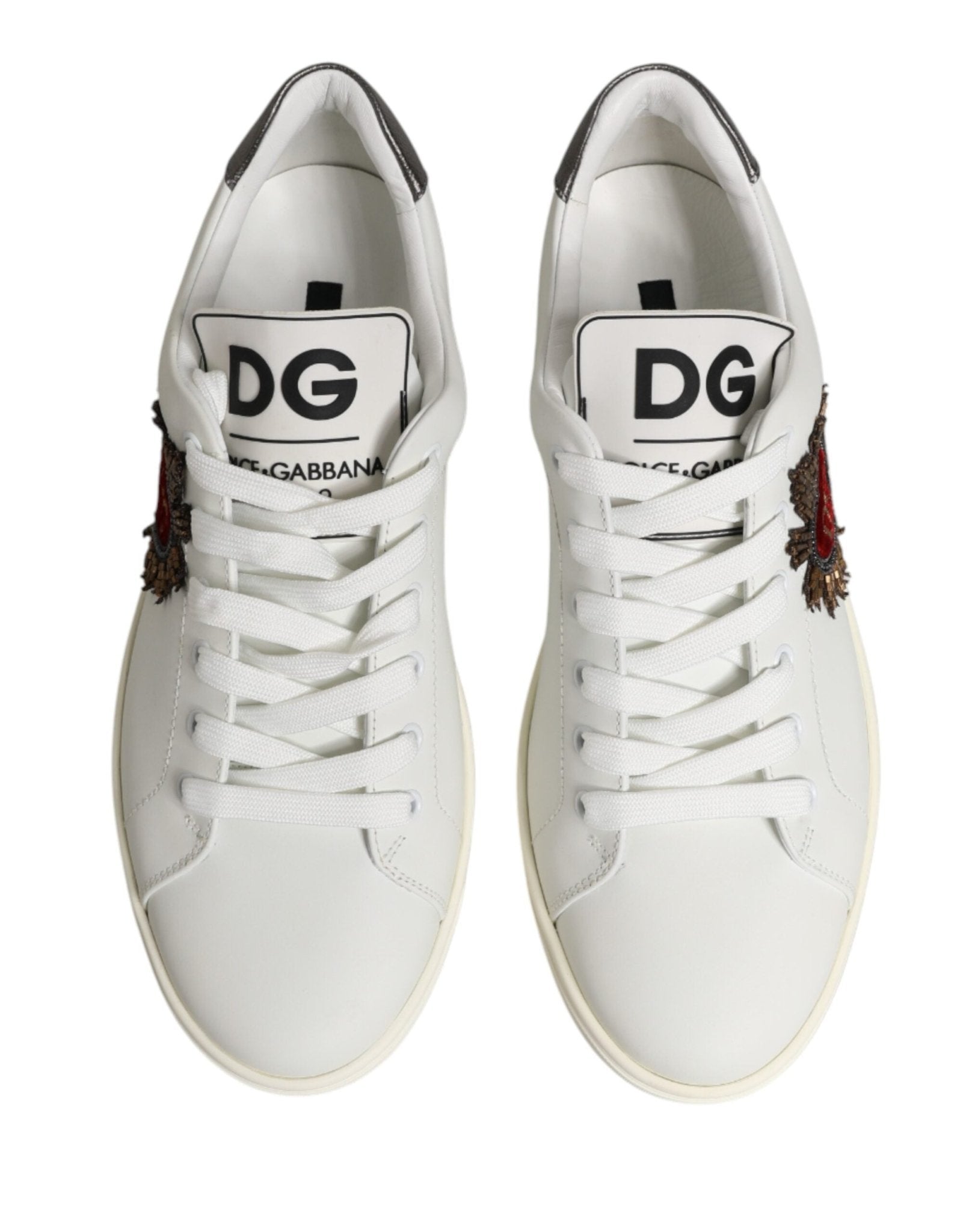 Dolce & Gabbana White Leather Sacred Heart Patch Sneakers Shoes - GET THE BRAND