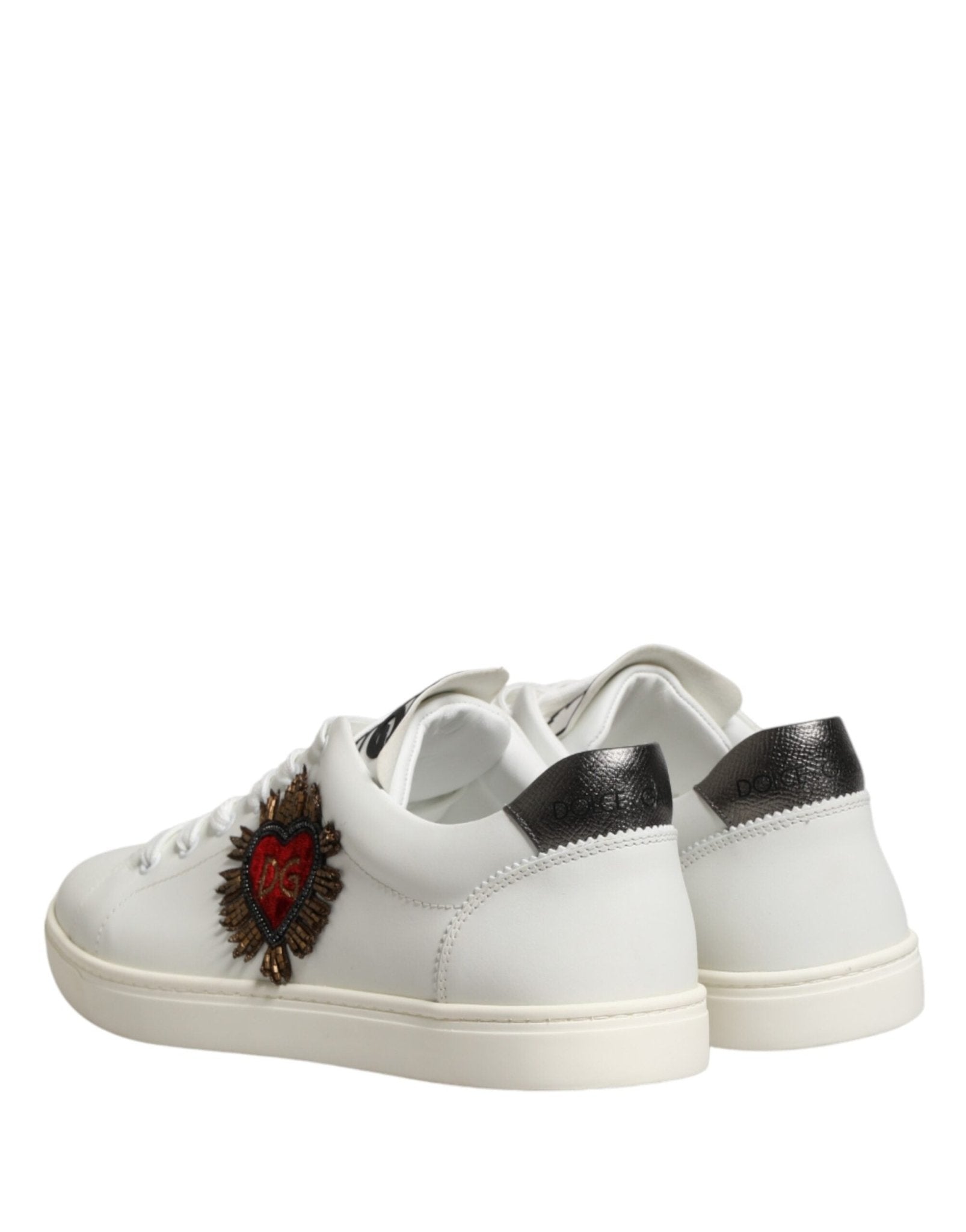 Dolce & Gabbana White Leather Sacred Heart Patch Sneakers Shoes - GET THE BRAND