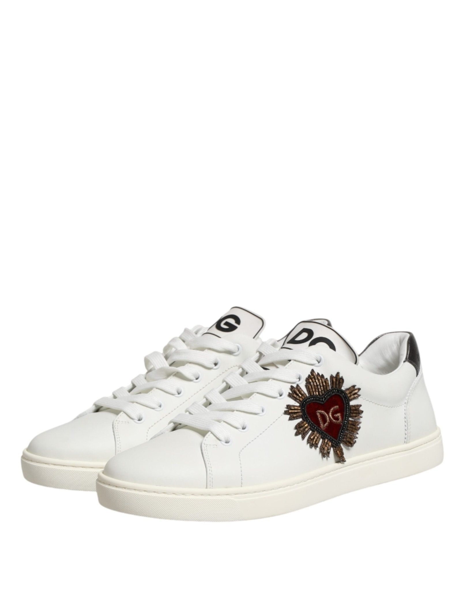 Dolce & Gabbana White Leather Sacred Heart Patch Sneakers Shoes - GET THE BRAND