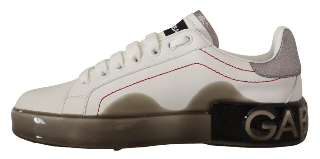 Dolce & Gabbana White Leather Shoes Womens Logo Portofino Sneakers - GET THE BRAND