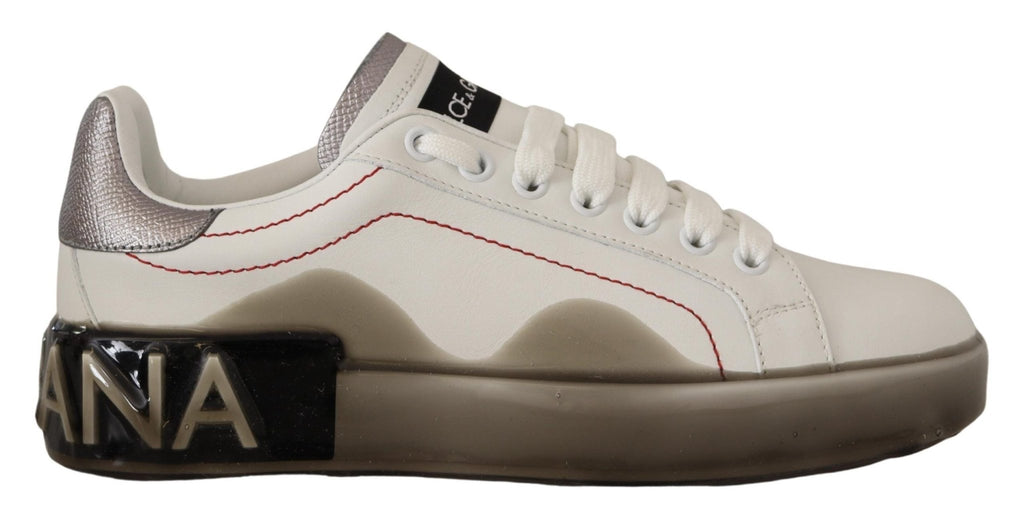 Dolce & Gabbana White Leather Shoes Womens Logo Portofino Sneakers - GET THE BRAND