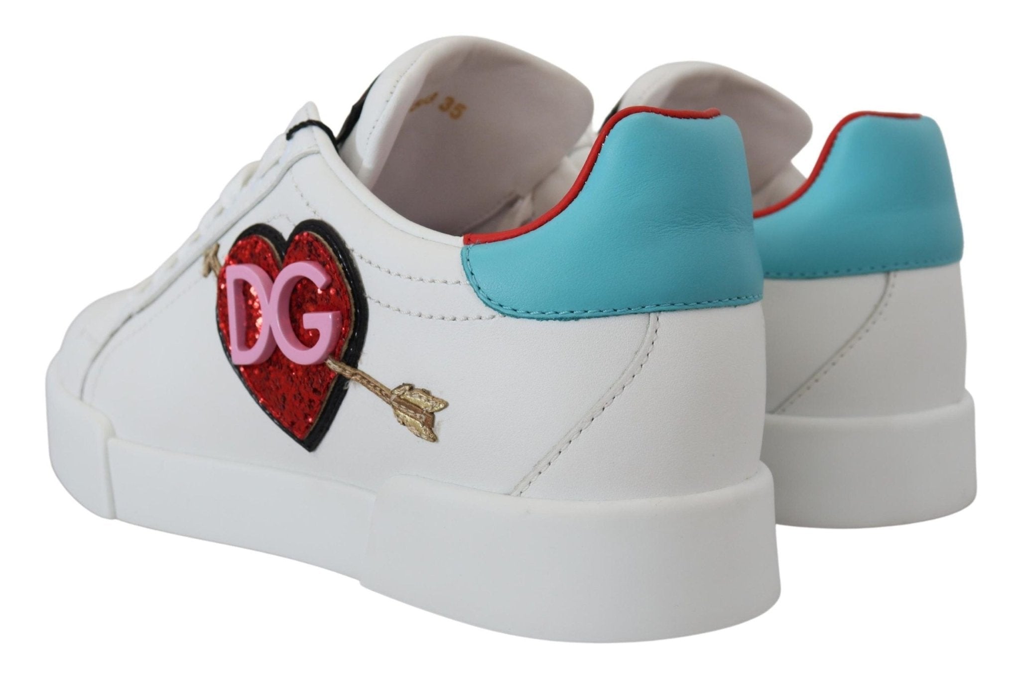 Dolce & Gabbana White Leather Sneaker Portofino Logo Heart Shoes - GET THE BRAND