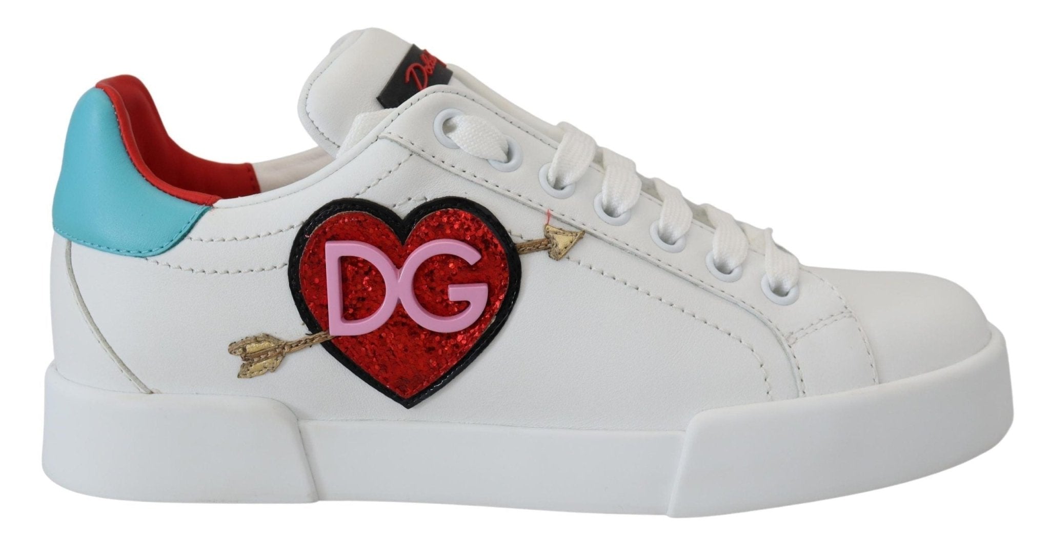 Dolce & Gabbana White Leather Sneaker Portofino Logo Heart Shoes - GET THE BRAND
