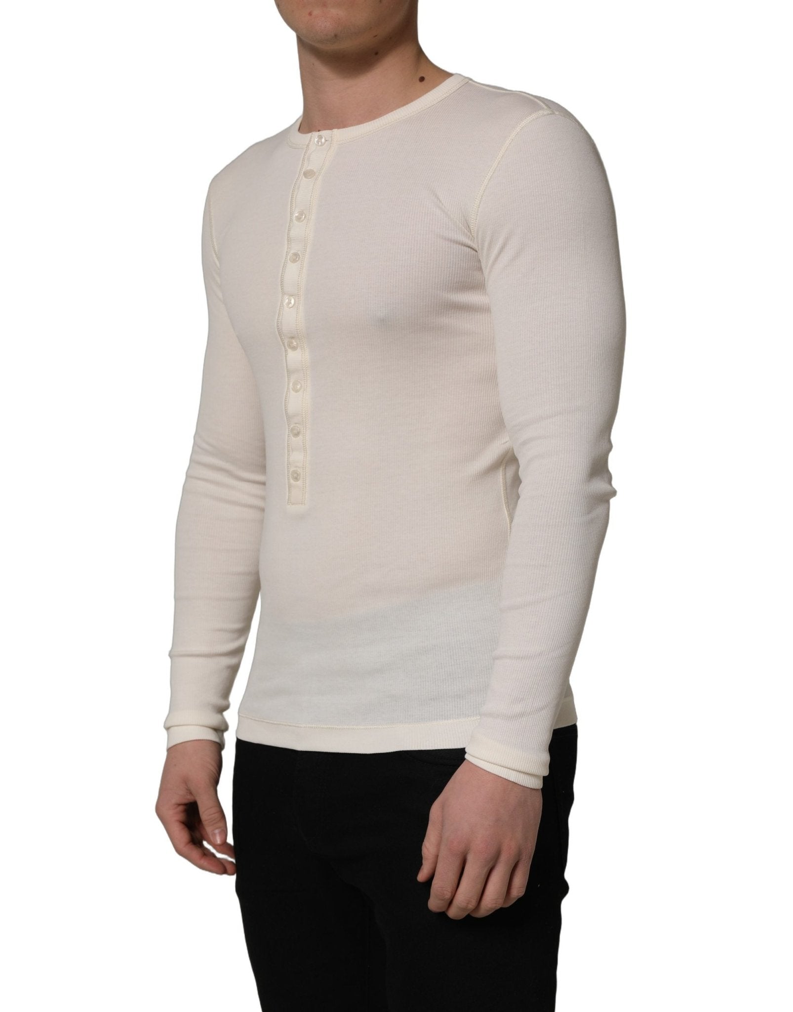 Dolce & Gabbana White Long Sleeves Henley Pullover Sweater - GET THE BRAND