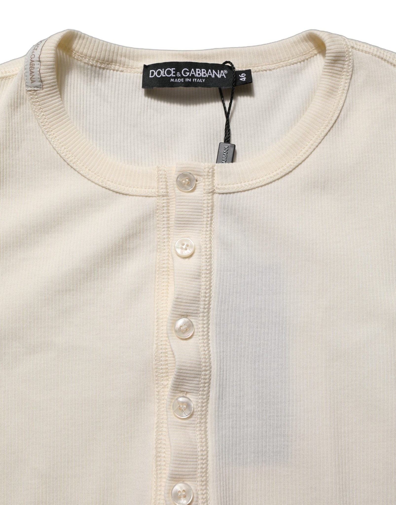 Dolce & Gabbana White Long Sleeves Henley Pullover Sweater - GET THE BRAND