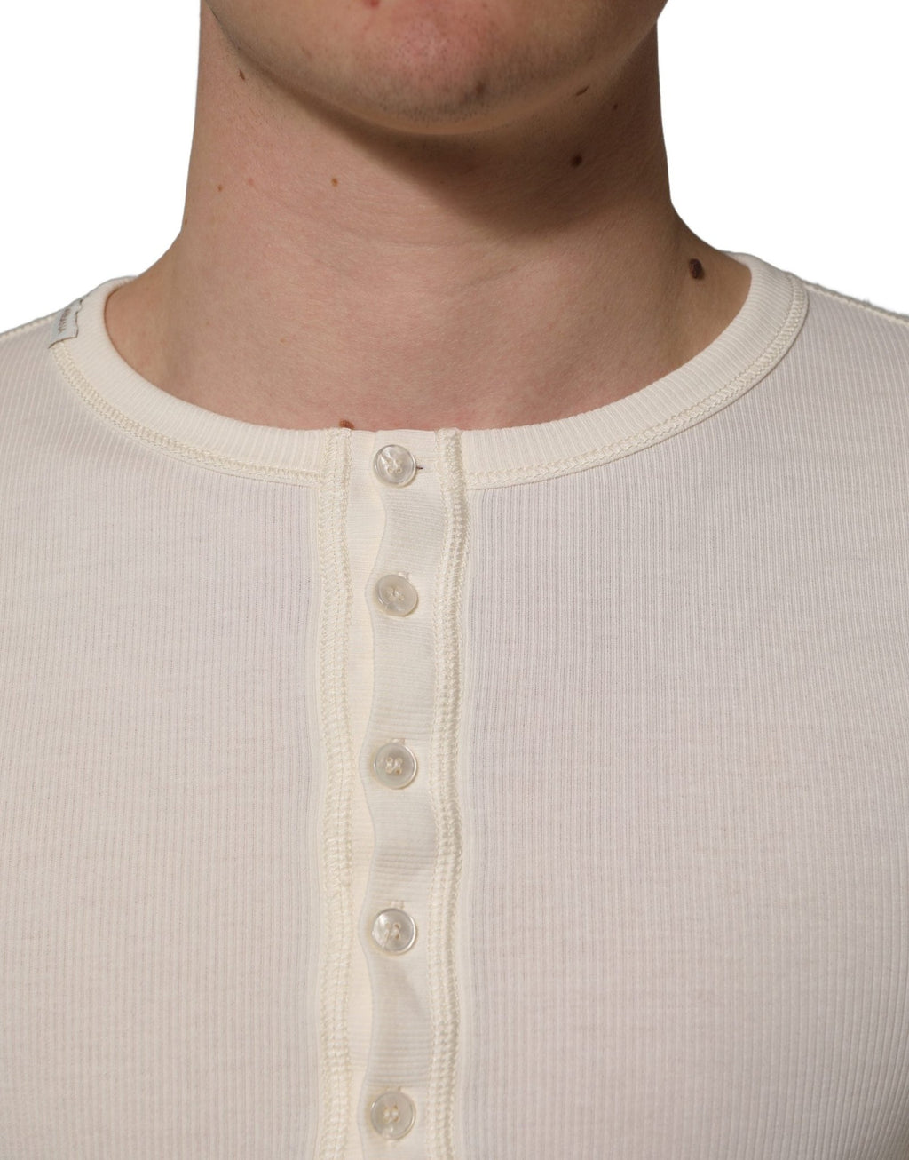 Dolce & Gabbana White Long Sleeves Henley Pullover Sweater - GET THE BRAND