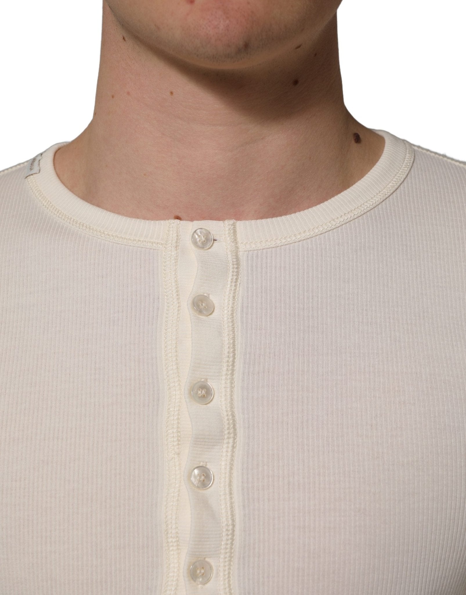 Dolce & Gabbana White Long Sleeves Henley Pullover Sweater - GET THE BRAND