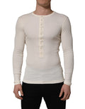Dolce & Gabbana White Long Sleeves Henley Pullover Sweater - GET THE BRAND