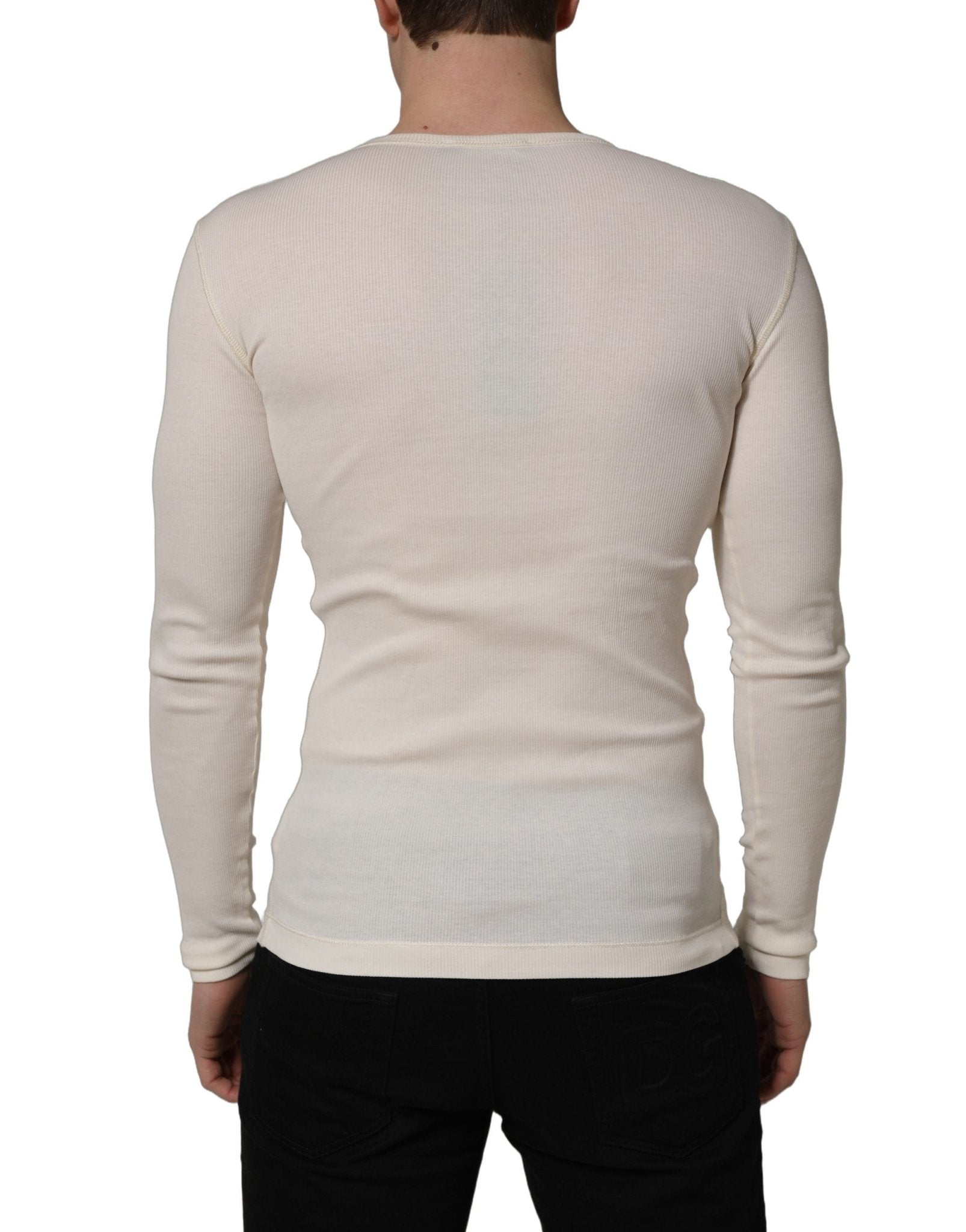 Dolce & Gabbana White Long Sleeves Henley Pullover Sweater - GET THE BRAND