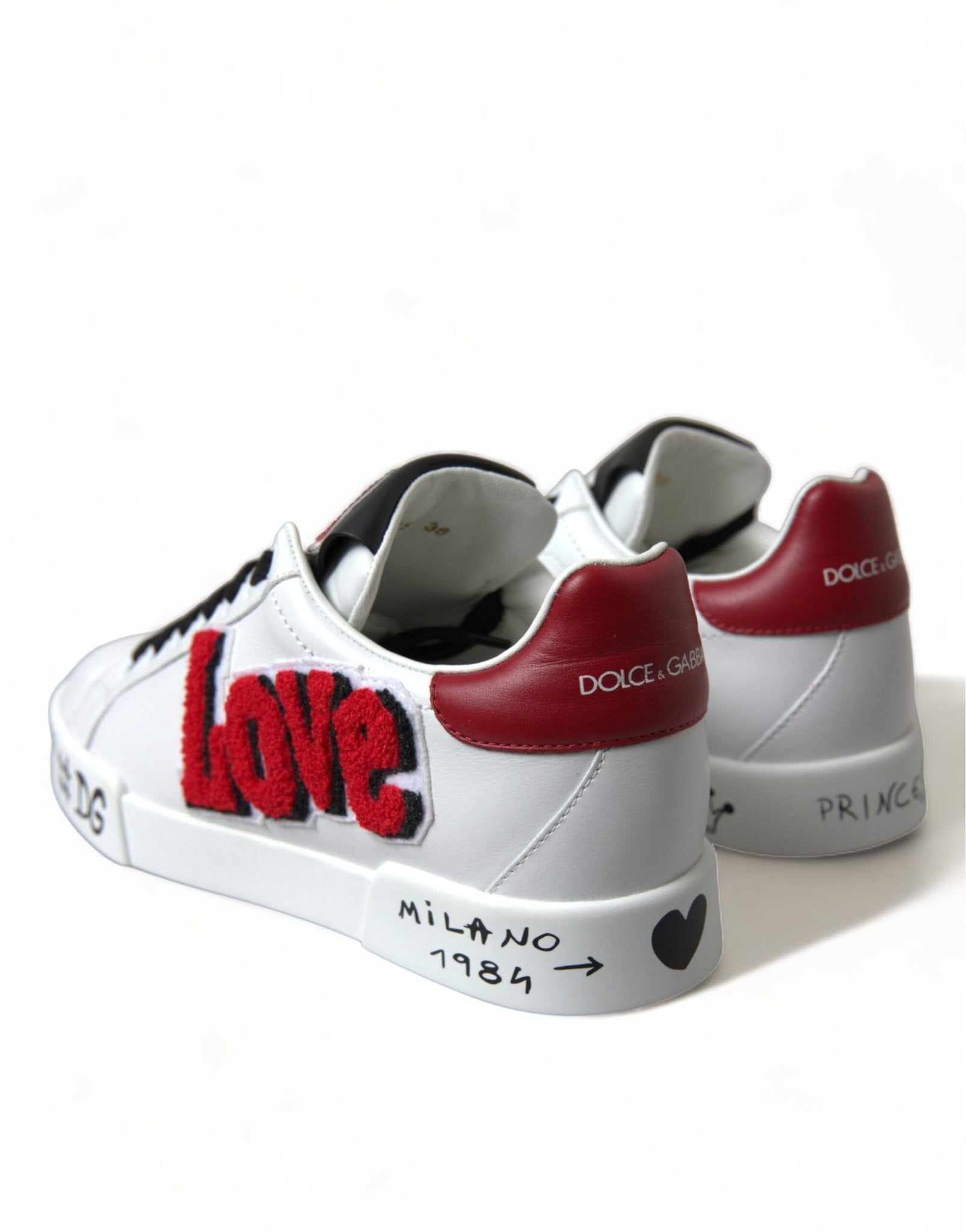 Dolce & Gabbana White Love Patch Portofino Classic Sneakers Shoes - GET THE BRAND