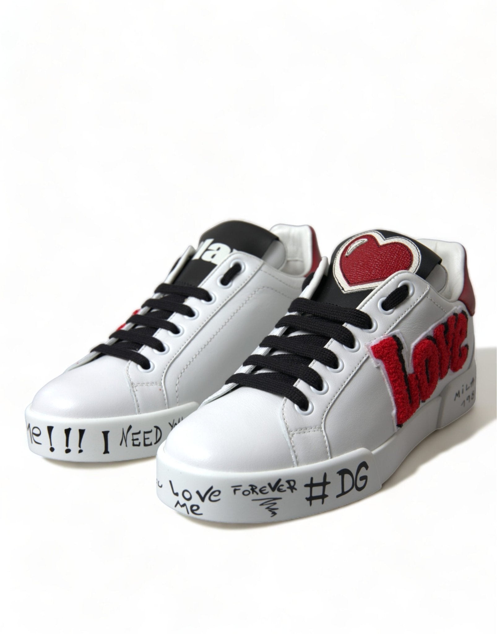 Dolce & Gabbana White Love Patch Portofino Classic Sneakers Shoes - GET THE BRAND