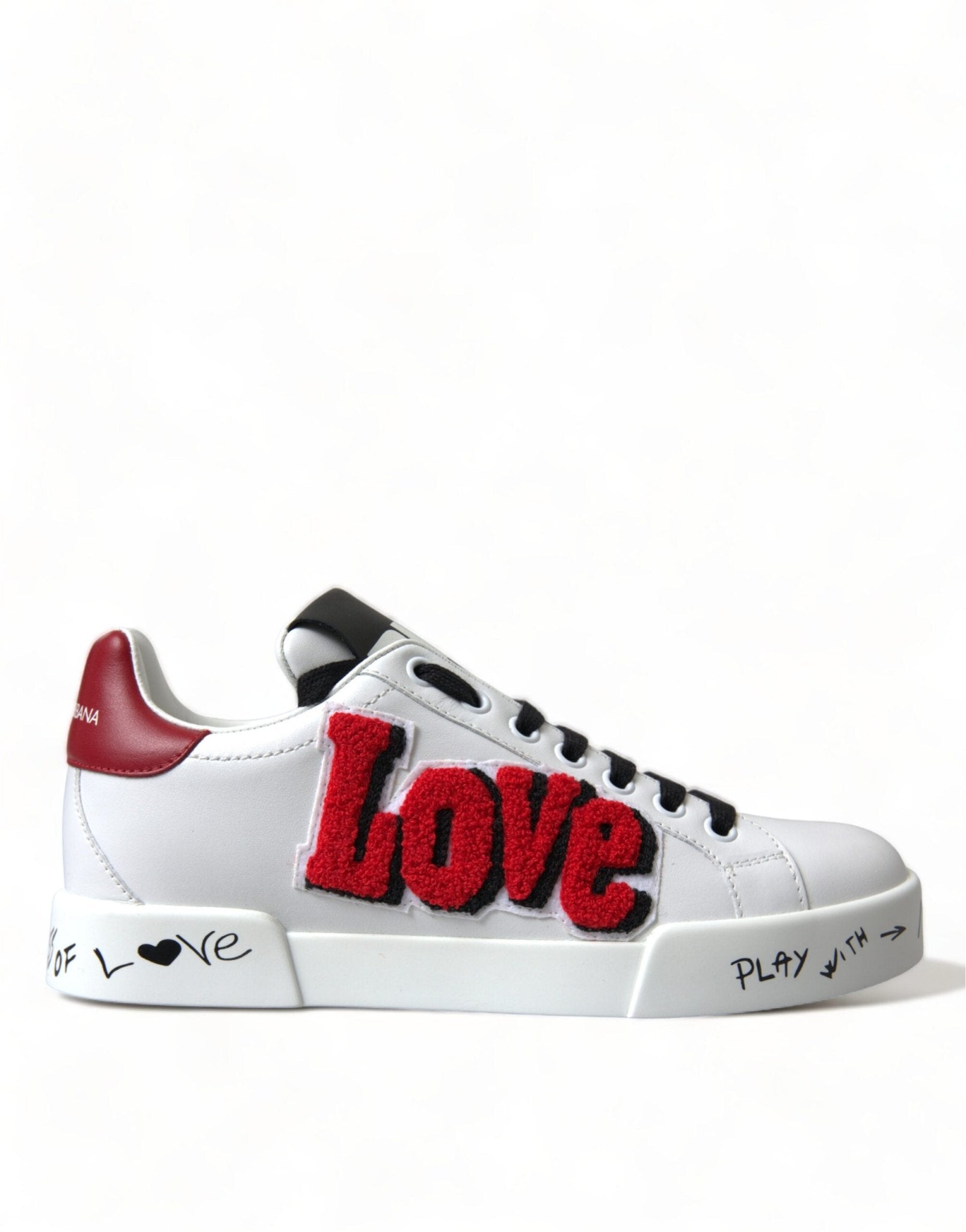 Dolce & Gabbana White Love Patch Portofino Classic Sneakers Shoes - GET THE BRAND