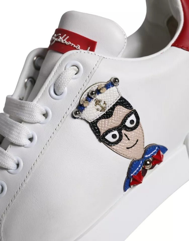 Dolce & Gabbana White Patch Calfskin Nappa Portofino Sneakers Shoes - GET THE BRAND