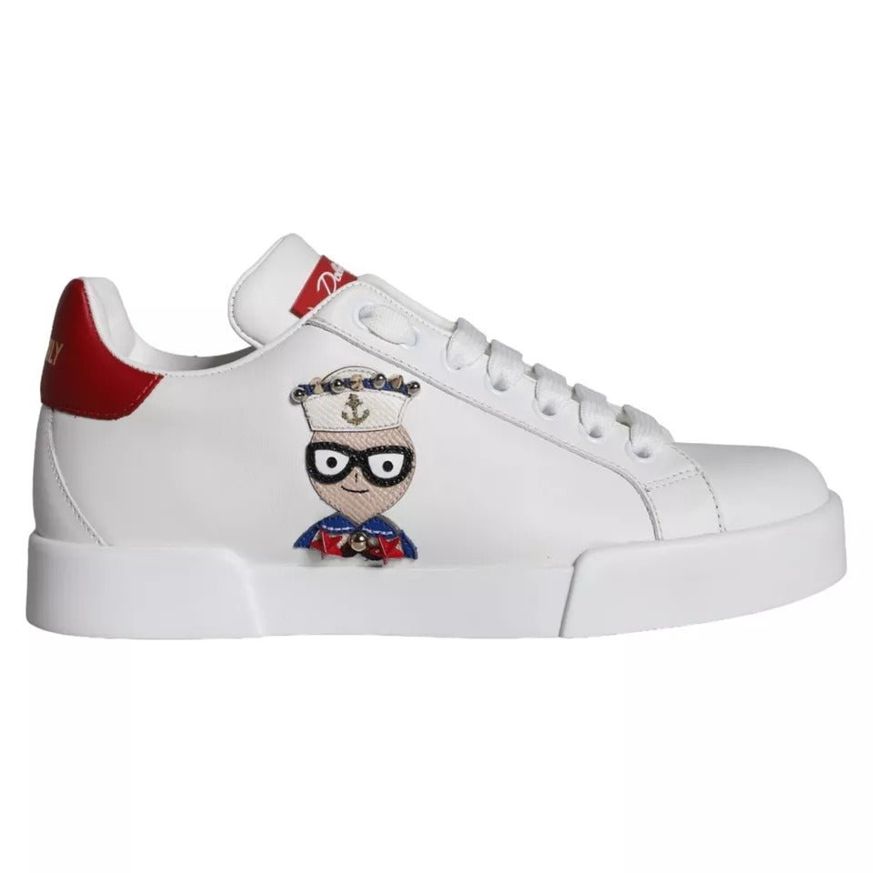 Dolce & Gabbana White Patch Calfskin Nappa Portofino Sneakers Shoes - GET THE BRAND