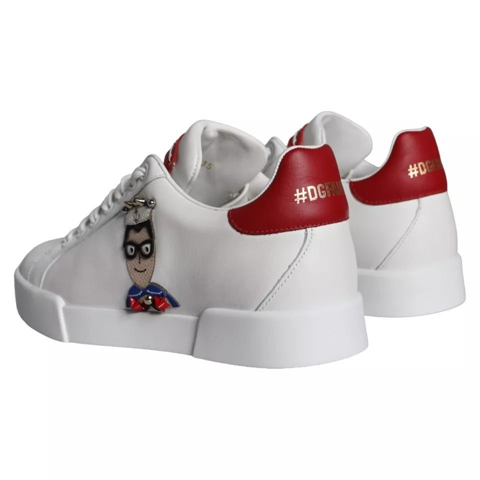 Dolce & Gabbana White Patch Calfskin Nappa Portofino Sneakers Shoes - GET THE BRAND
