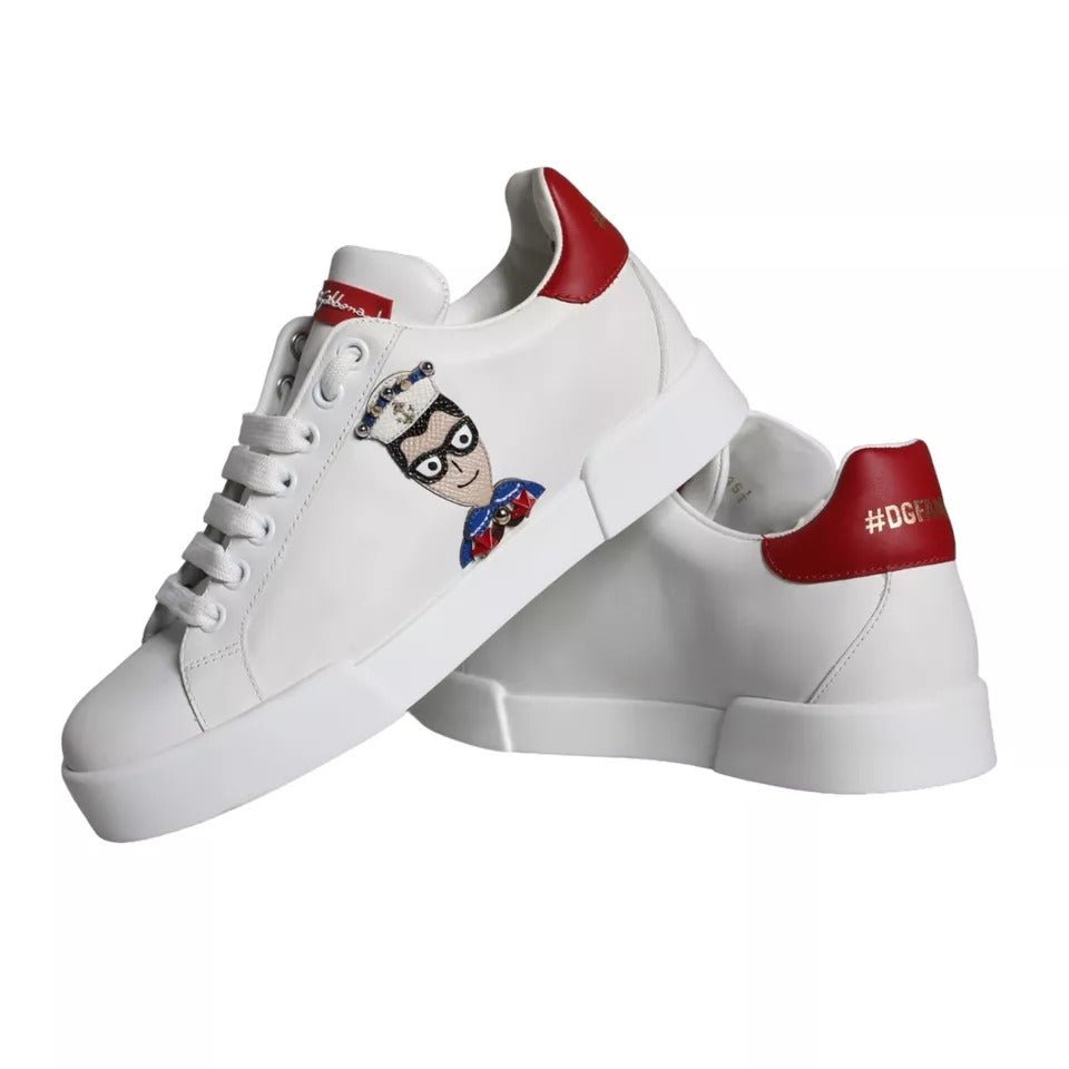 Dolce & Gabbana White Patch Calfskin Nappa Portofino Sneakers Shoes - GET THE BRAND