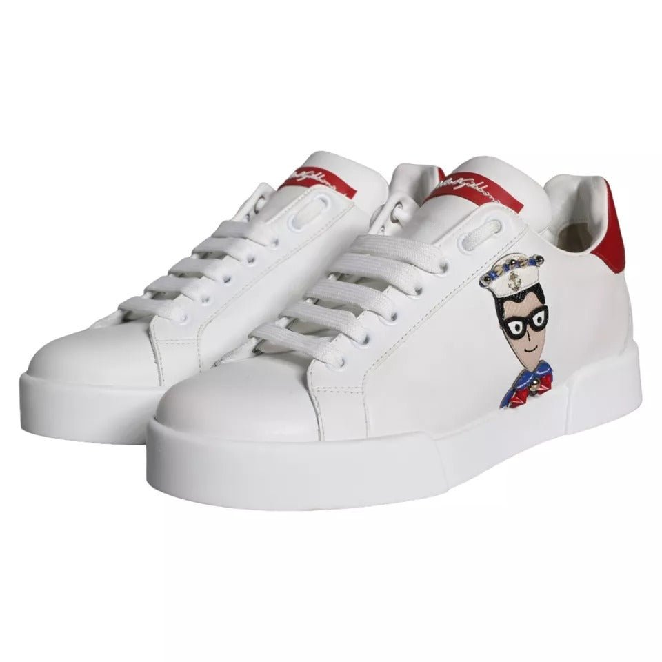 Dolce & Gabbana White Patch Calfskin Nappa Portofino Sneakers Shoes - GET THE BRAND