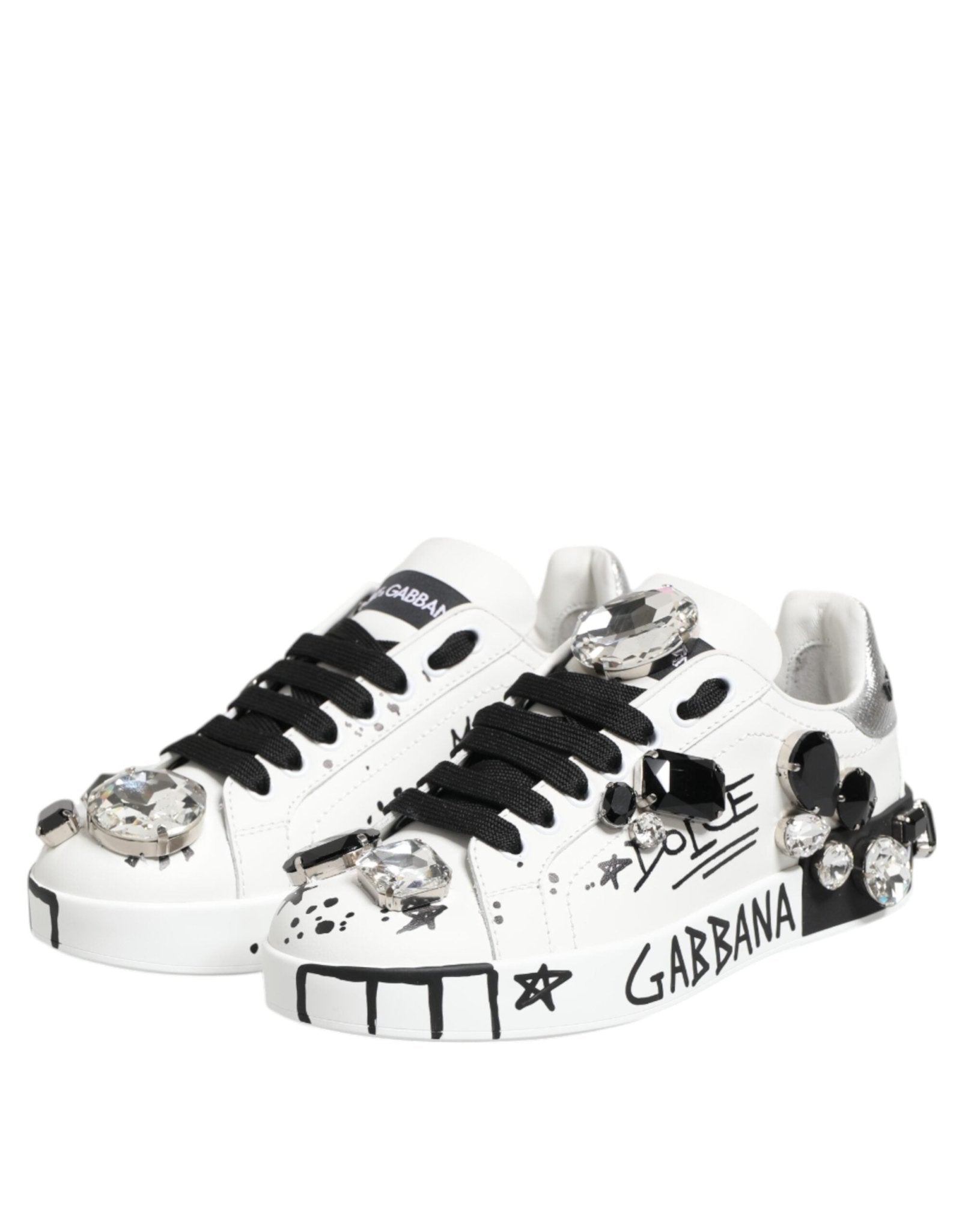 Dolce & Gabbana White Portofino Crystal Sneakers Shoes - GET THE BRAND