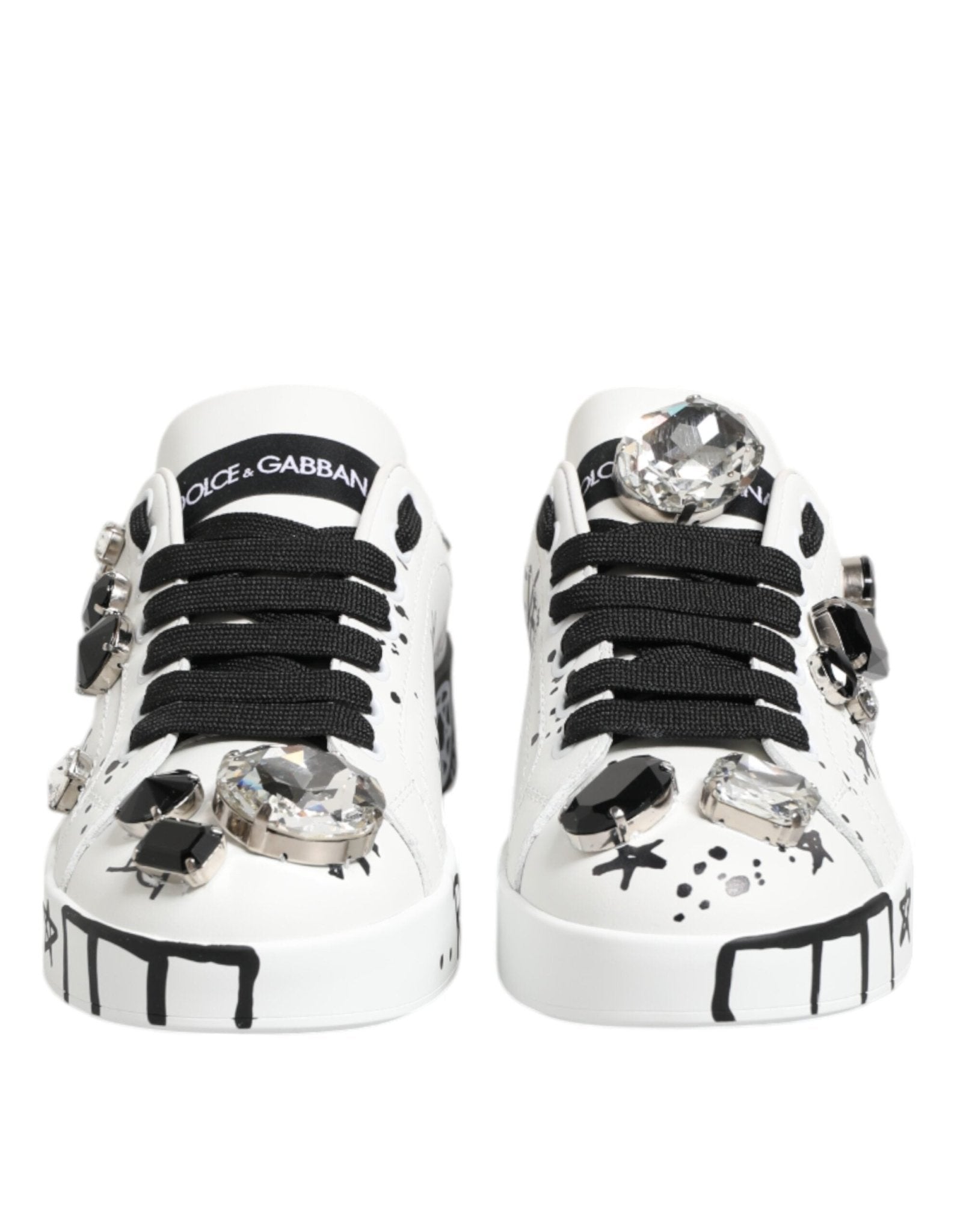 Dolce & Gabbana White Portofino Crystal Sneakers Shoes - GET THE BRAND