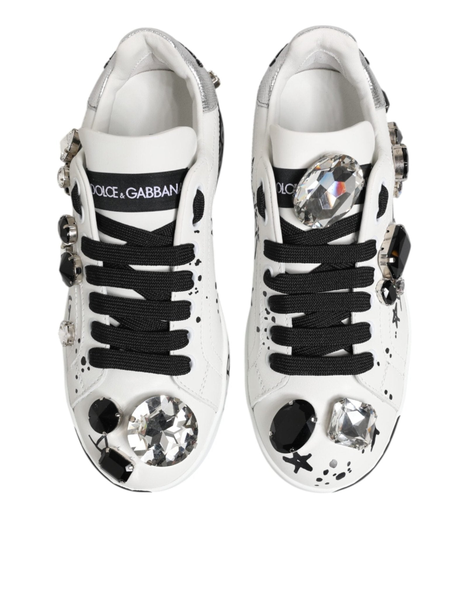 Dolce & Gabbana White Portofino Crystal Sneakers Shoes - GET THE BRAND