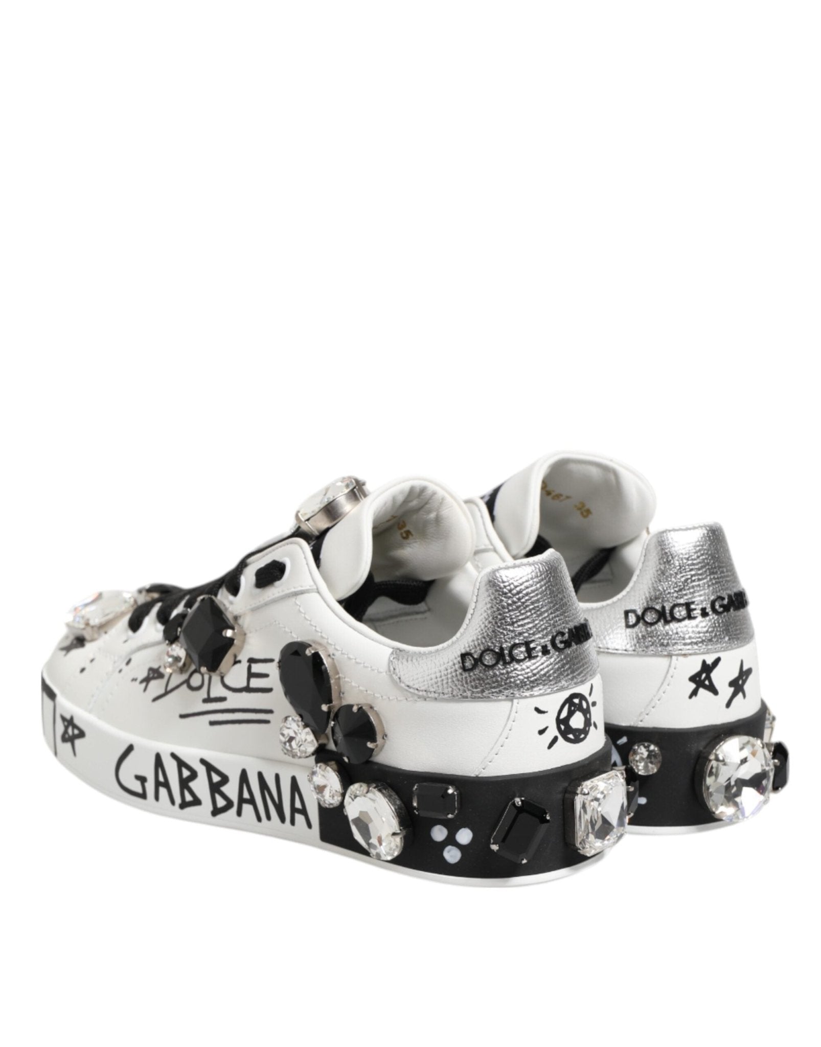Dolce & Gabbana White Portofino Crystal Sneakers Shoes - GET THE BRAND