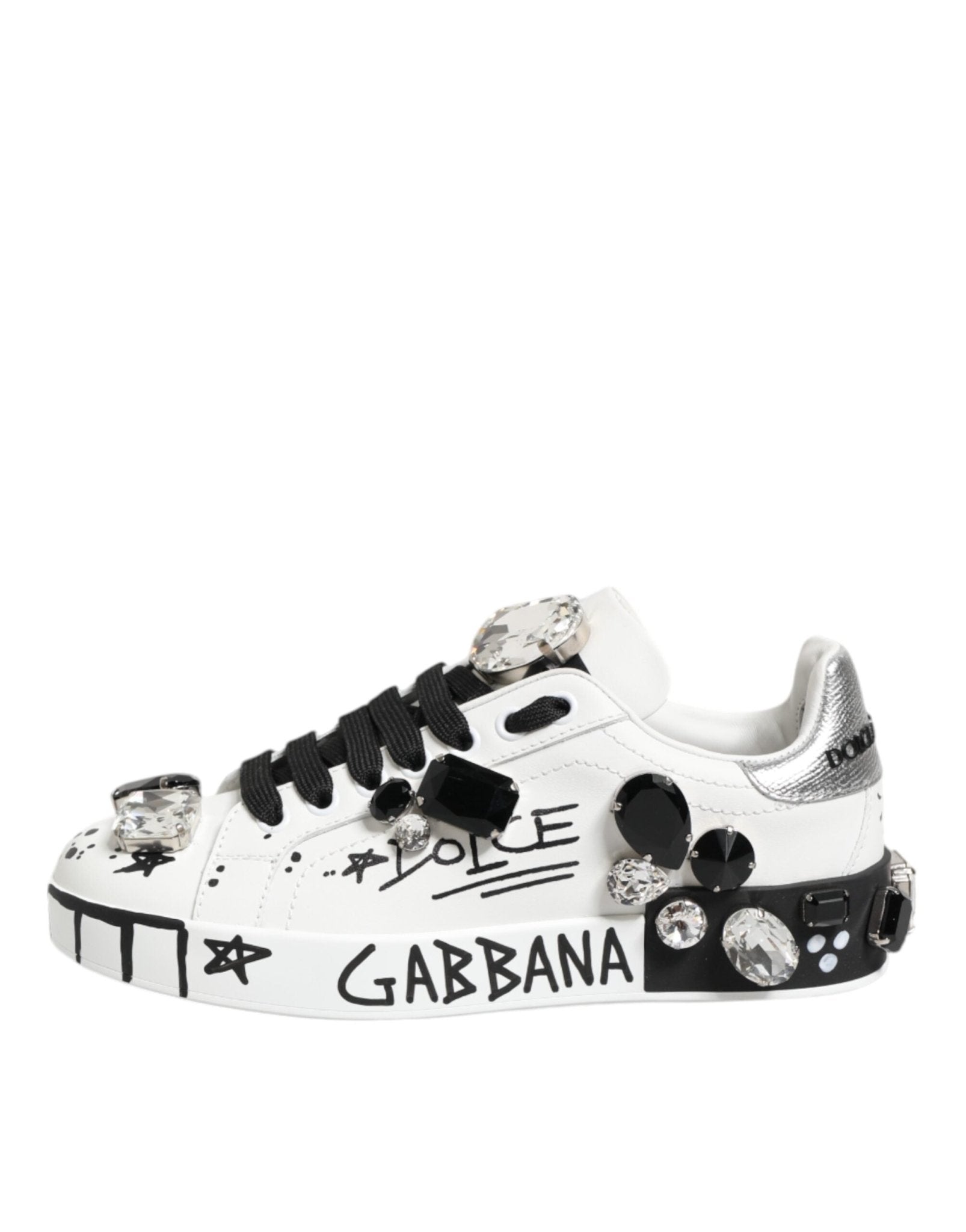 Dolce & Gabbana White Portofino Crystal Sneakers Shoes - GET THE BRAND