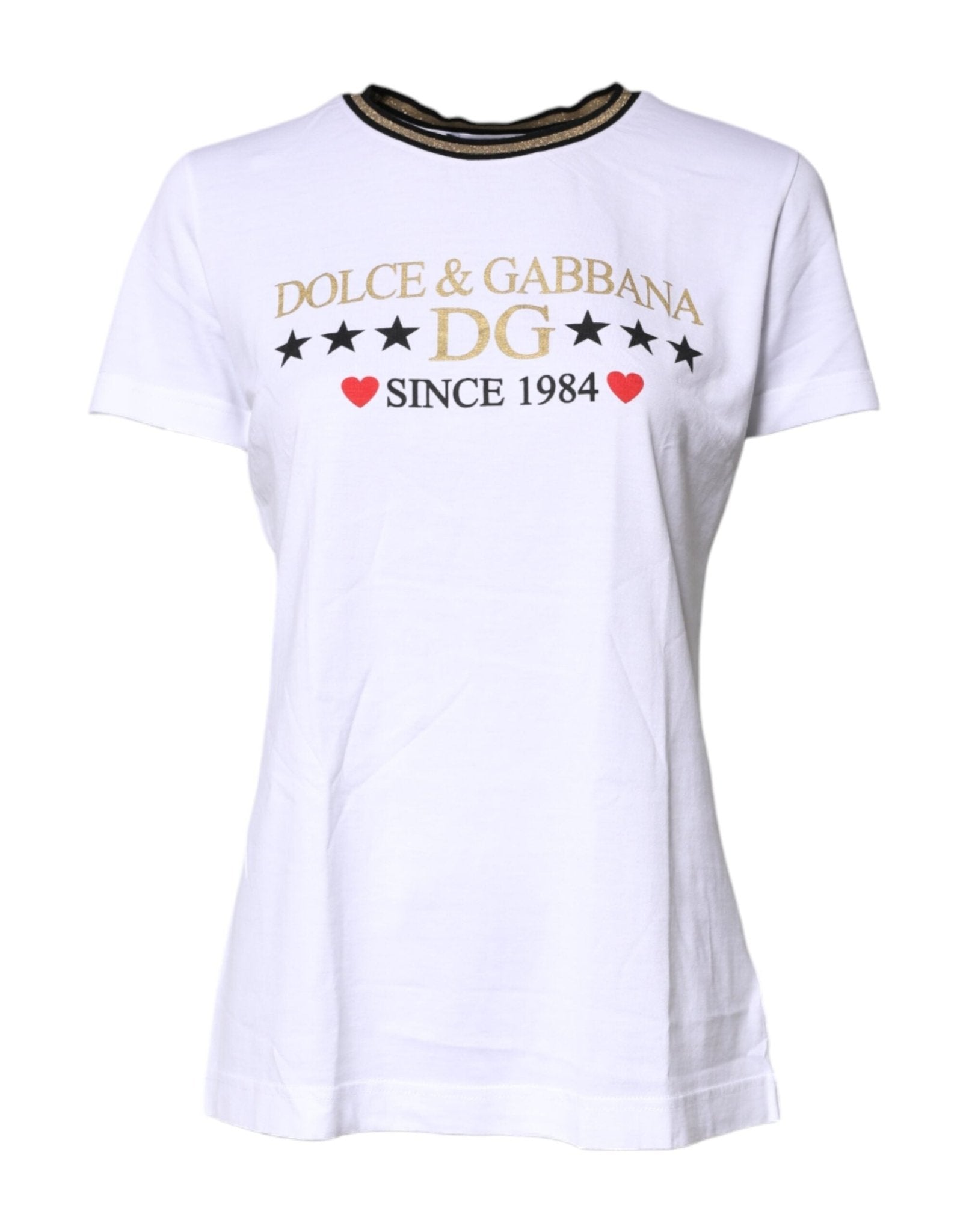 Dolce & Gabbana White Printed Round Neck Top Cotton T-shirt - GET THE BRAND