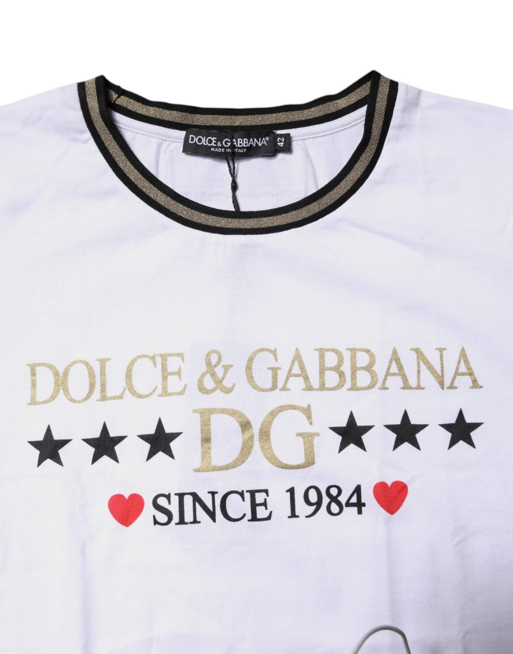 Dolce & Gabbana White Printed Round Neck Top Cotton T-shirt - GET THE BRAND