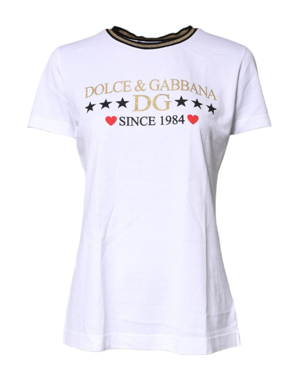 Dolce & Gabbana White Printed Round Neck Top Cotton T-shirt - GET THE BRAND
