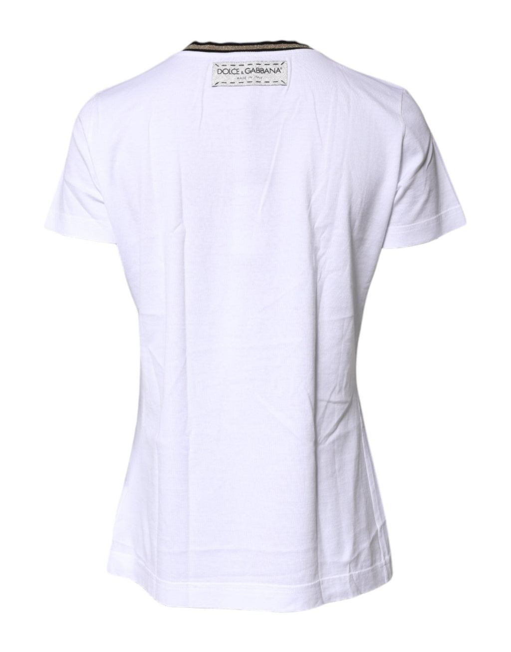 Dolce & Gabbana White Printed Round Neck Top Cotton T-shirt - GET THE BRAND