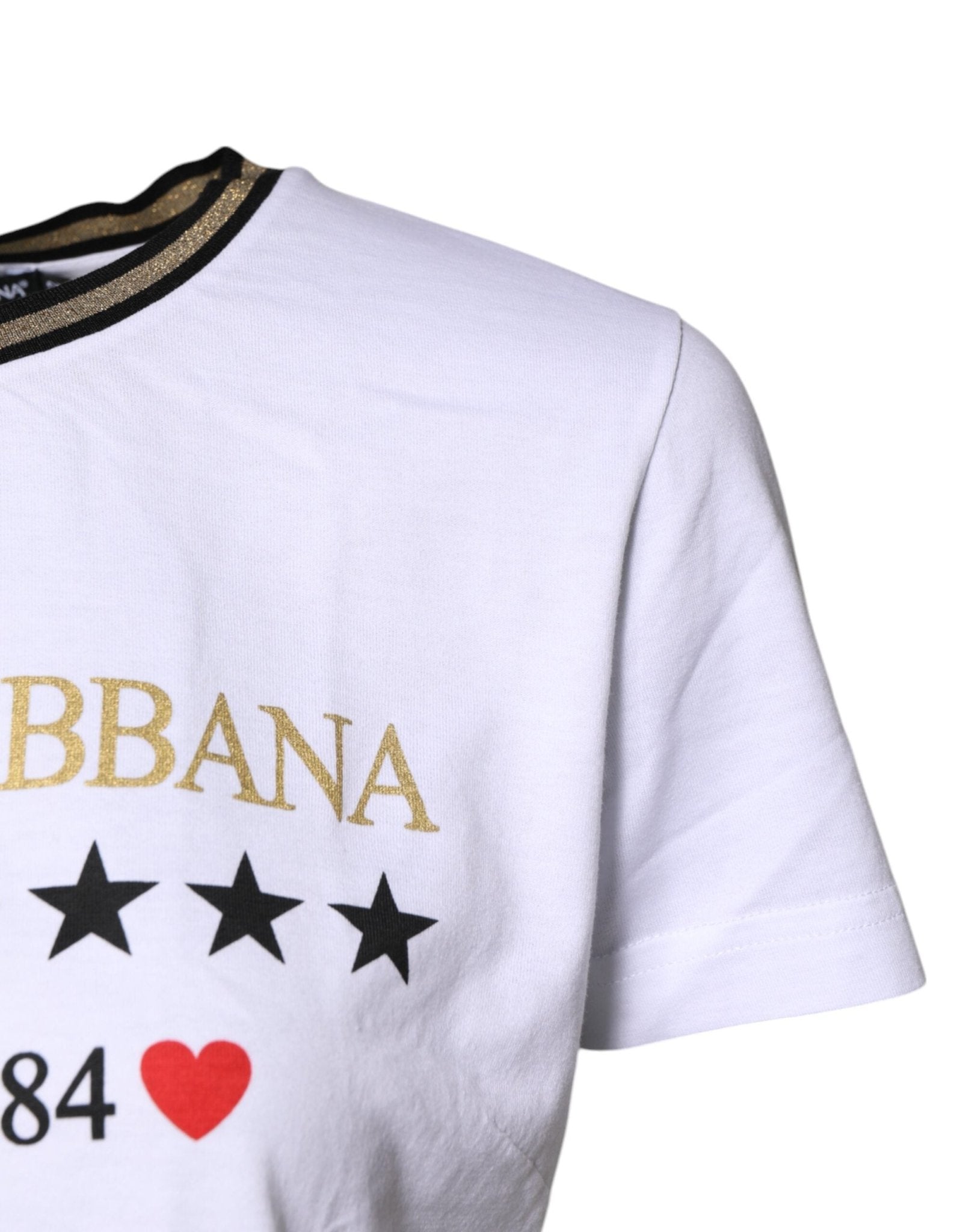 Dolce & Gabbana White Printed Round Neck Top Cotton T-shirt - GET THE BRAND