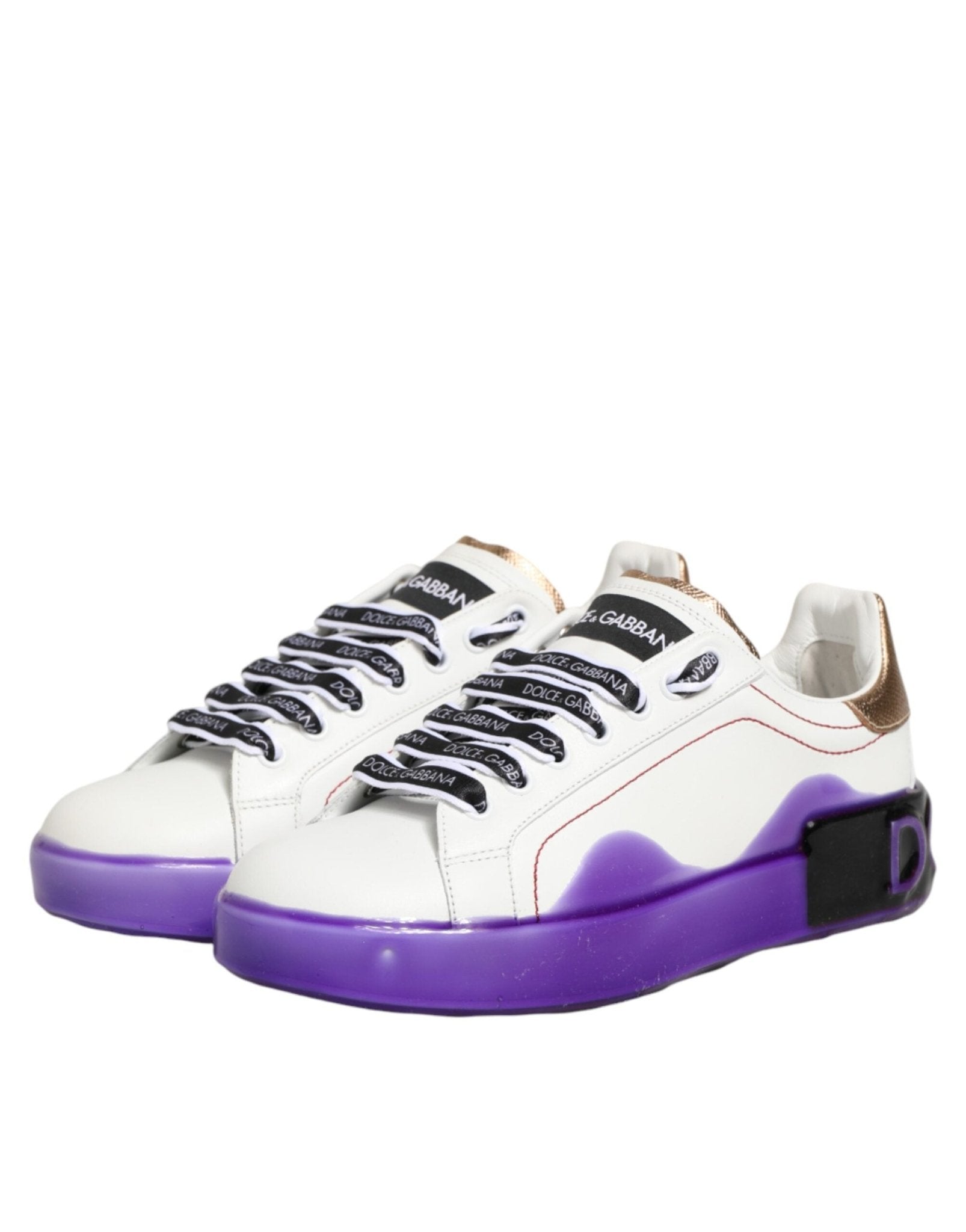 Dolce & Gabbana White Purple Leather Low Top Sneaker Shoes - GET THE BRAND