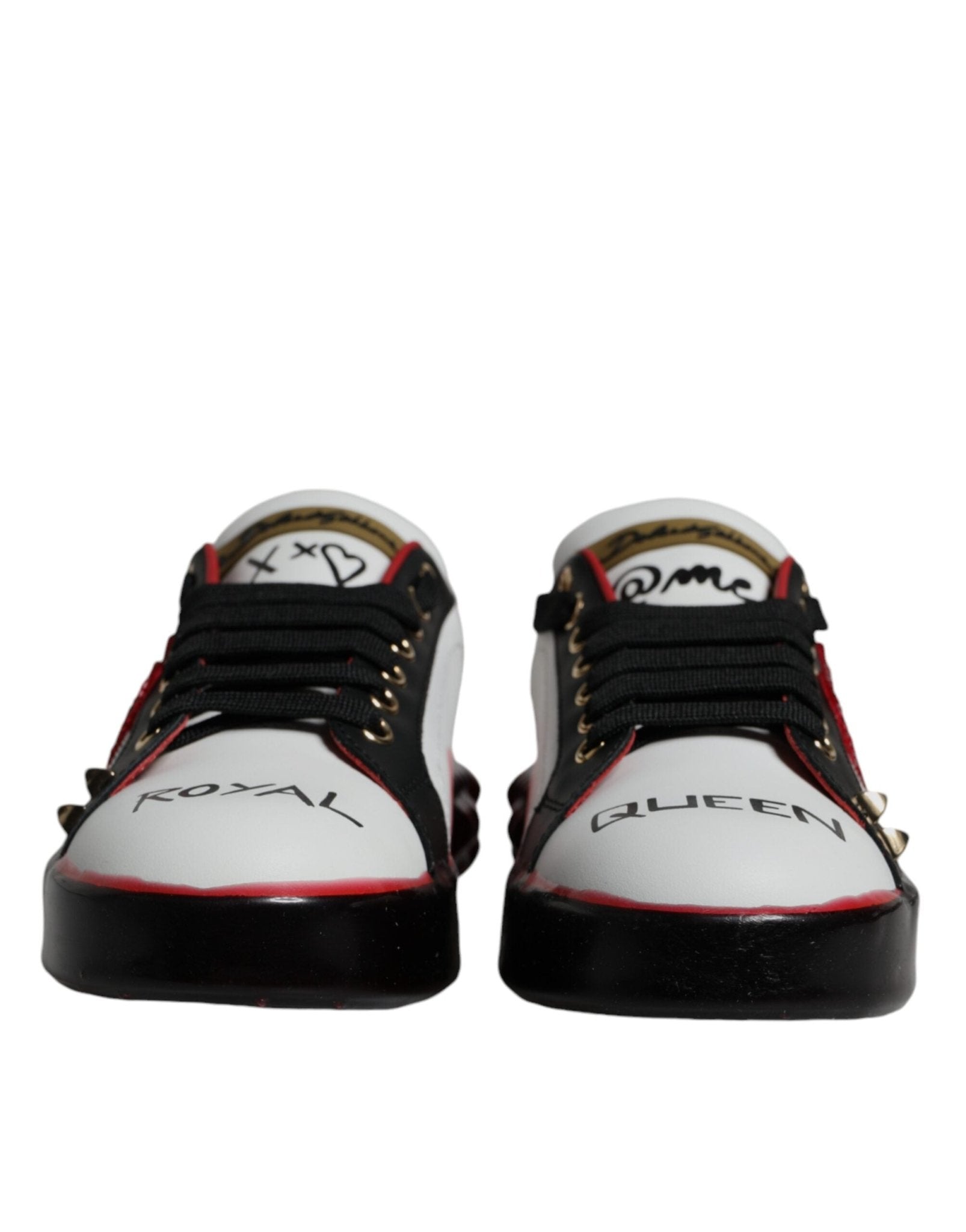 Dolce & Gabbana White Red Crystals Leather Portofino Sneakers Shoes - GET THE BRAND