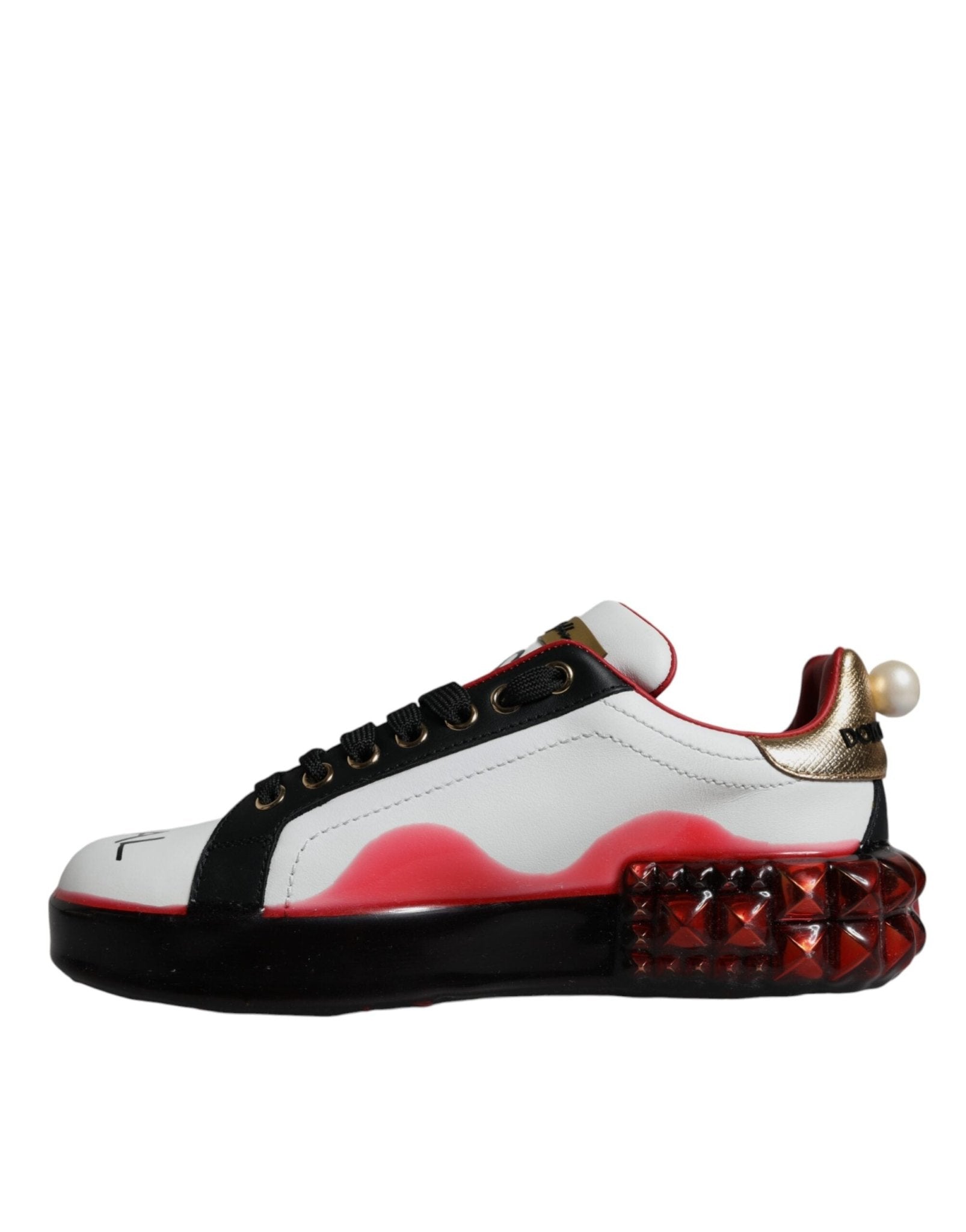 Dolce & Gabbana White Red Crystals Leather Portofino Sneakers Shoes - GET THE BRAND