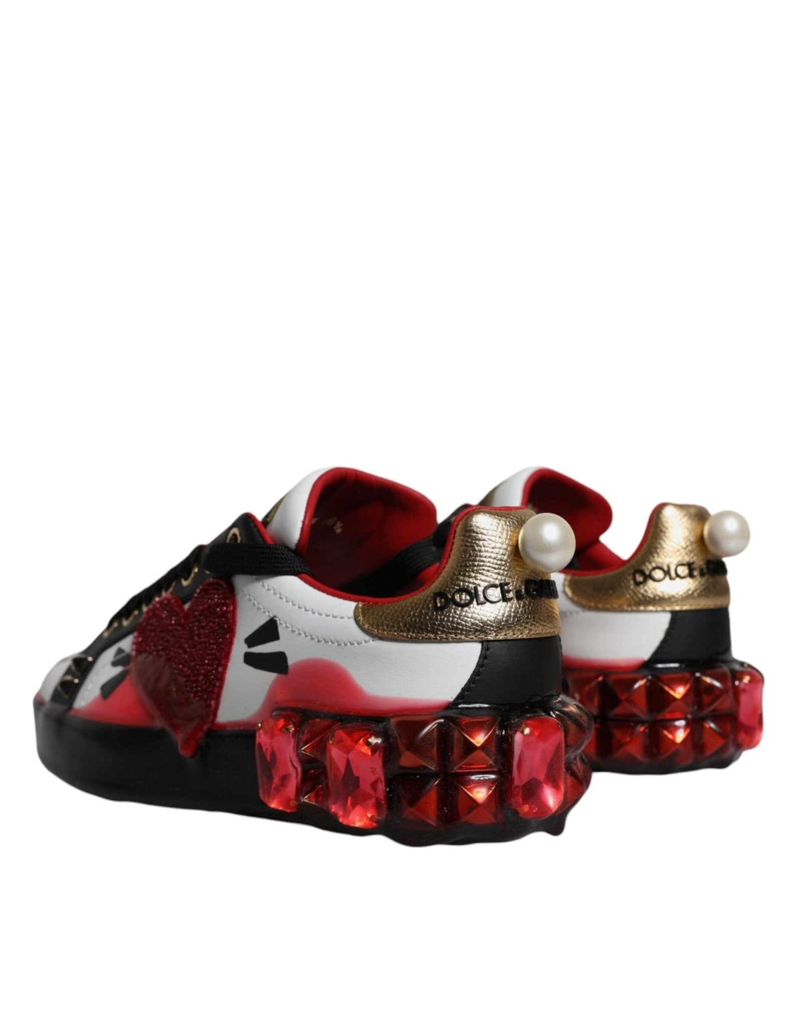 Dolce & Gabbana White Red Crystals Leather Portofino Sneakers Shoes - GET THE BRAND